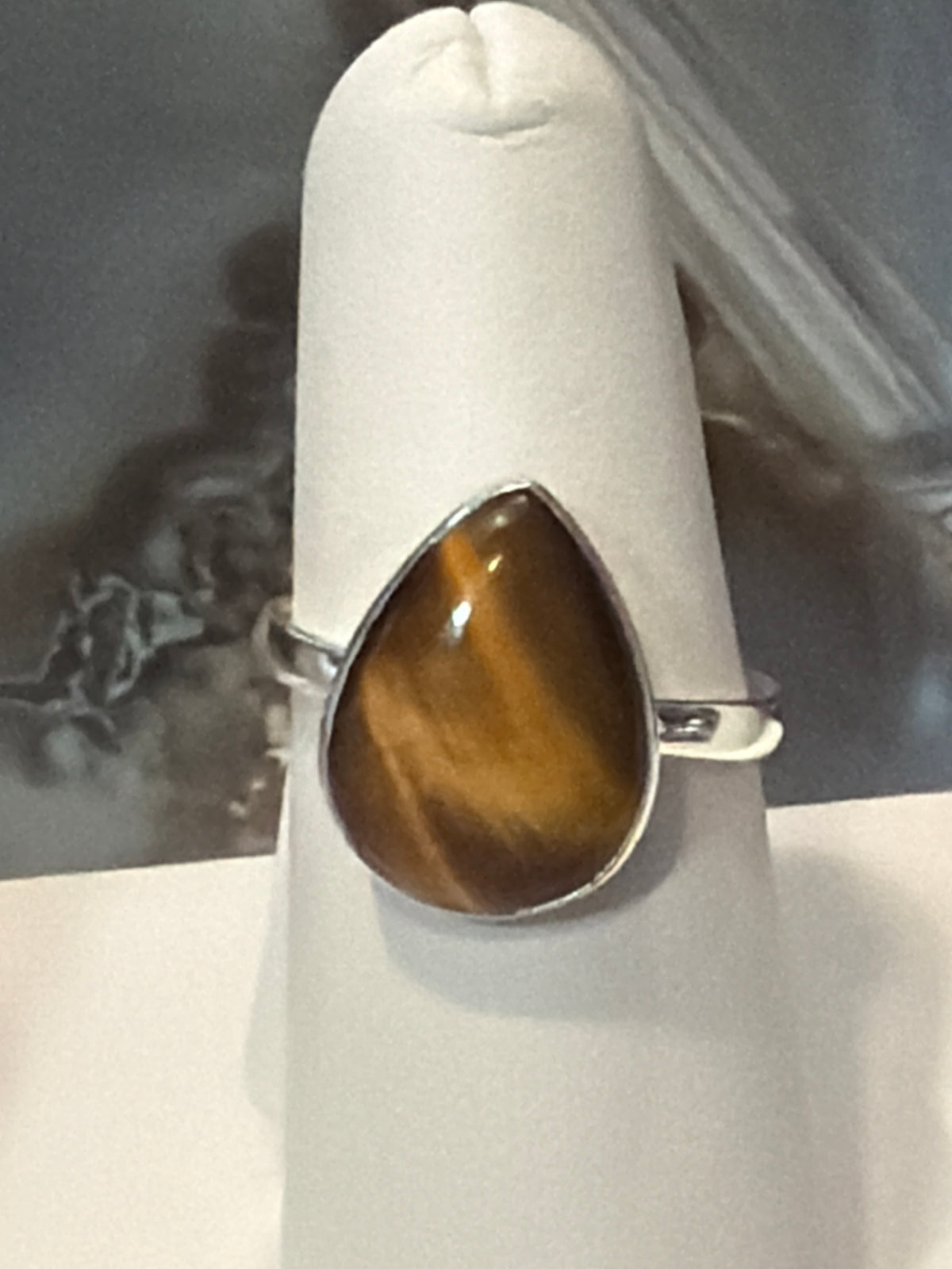Tiger Eye Drop Sterling Silver Ring