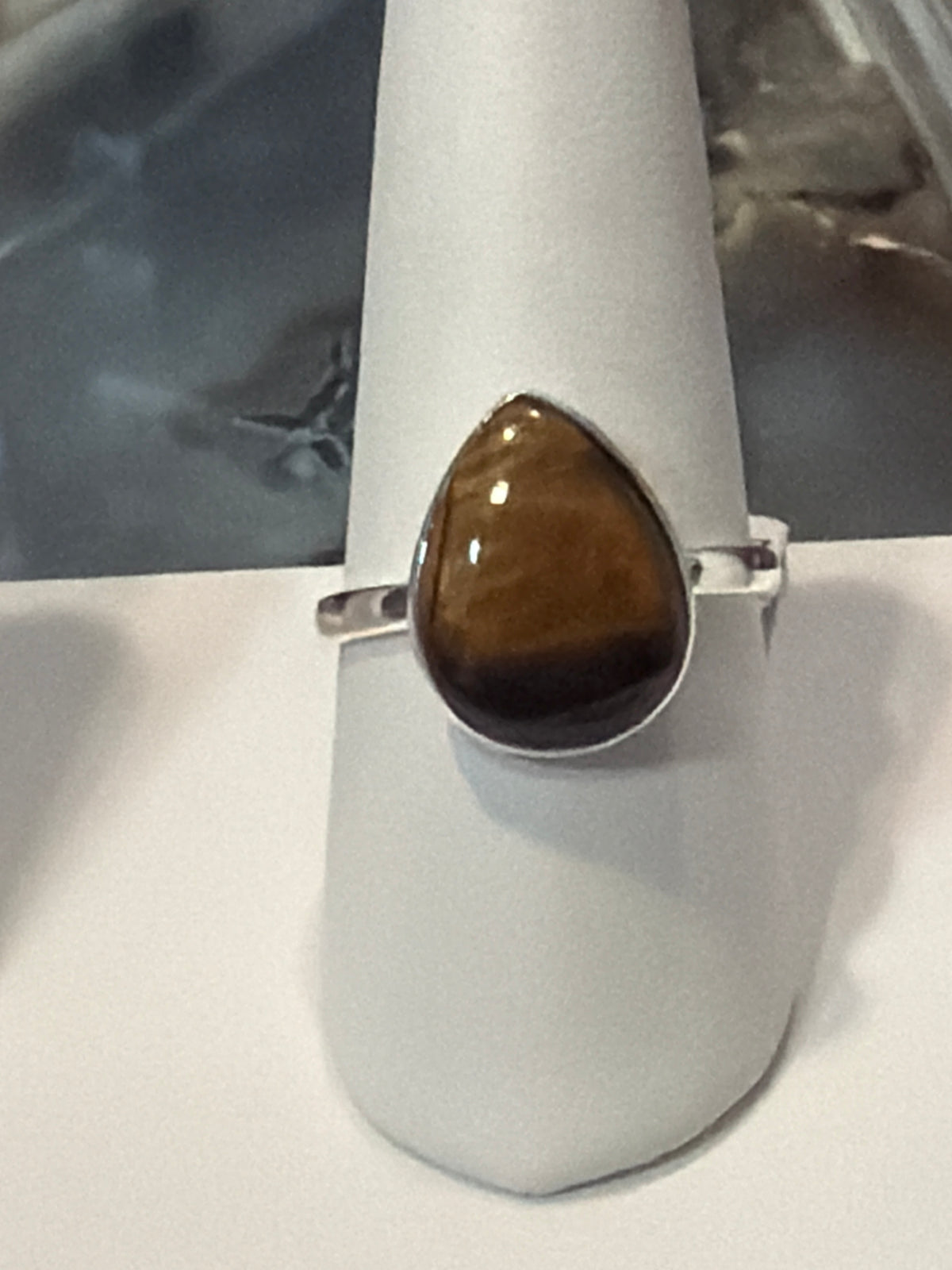 Tiger Eye Drop Sterling Silver Ring