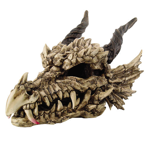 Oversized White Dragon Skull with Horns - Faux Fossil Decor