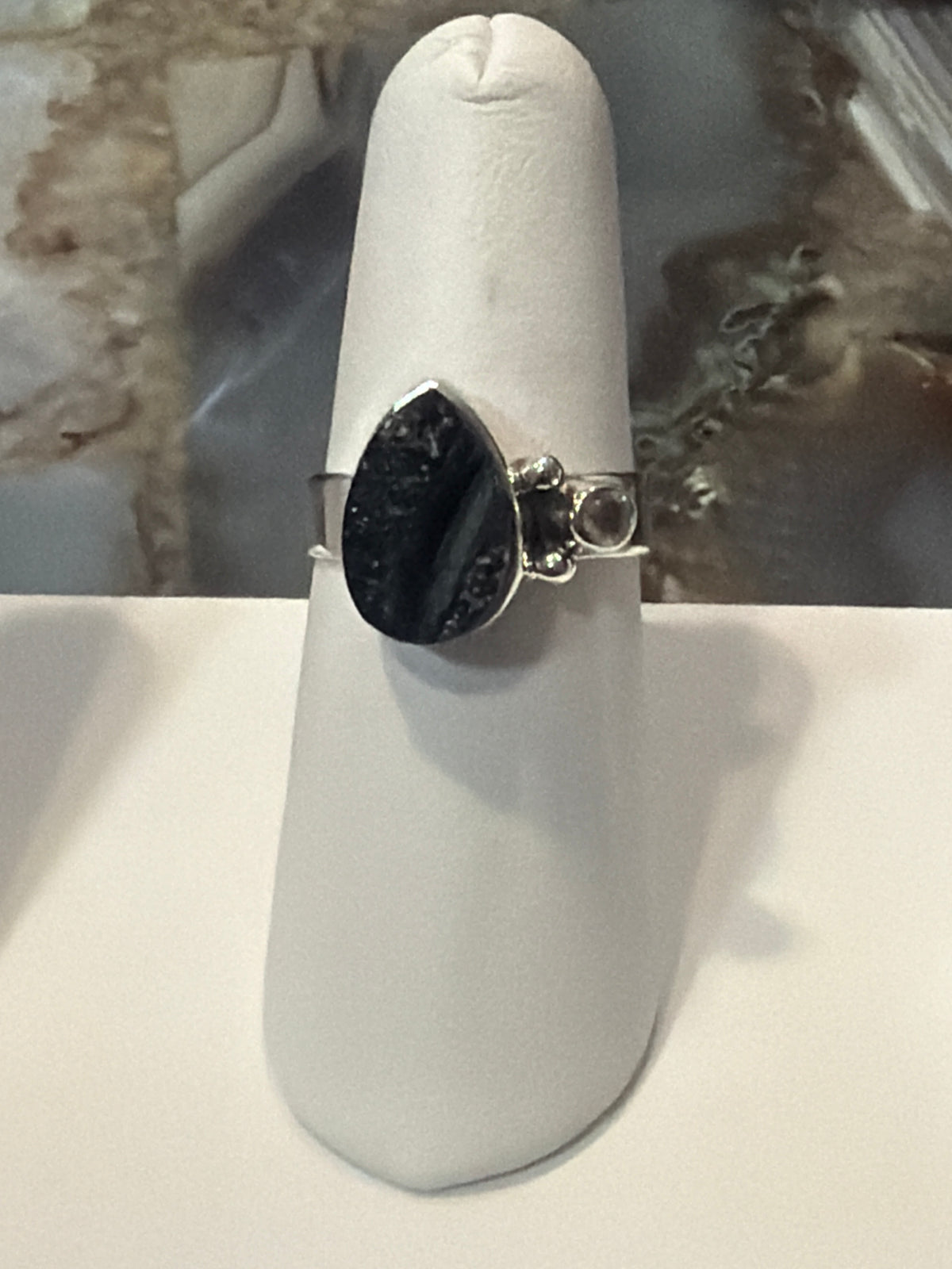 Black Tourmaline & Quartz Sterling Silver Ring
