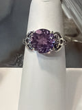 Amethyst Raised Round with Heart Sterling Silver Ring