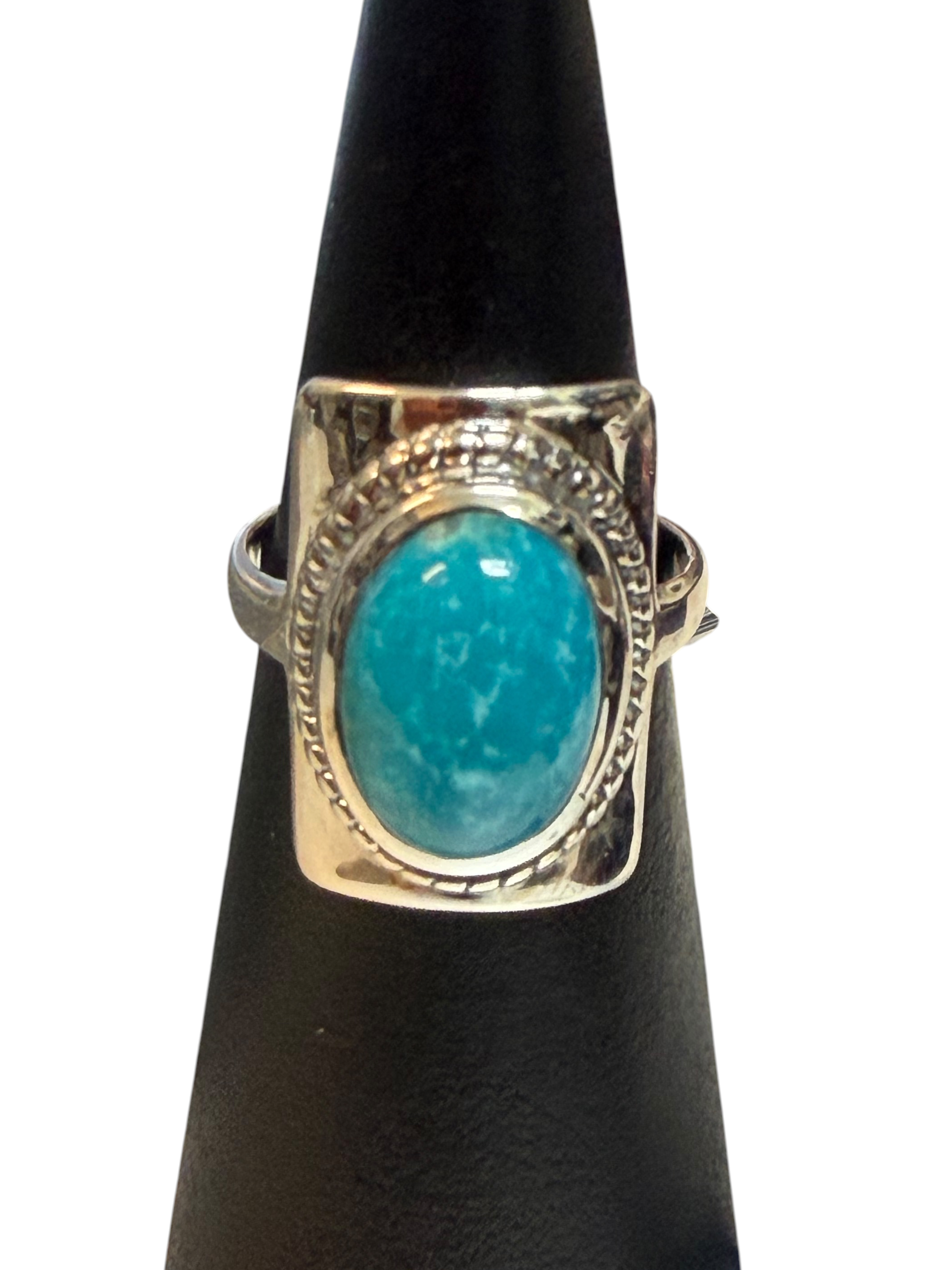 Mexican Turquoise Oval with Rectangle Base Sterling Silver Ring