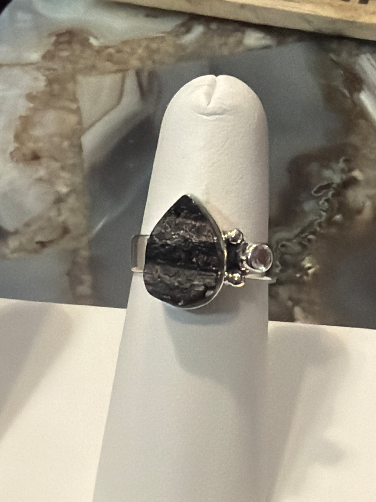 Black Tourmaline & Quartz Sterling Silver Ring