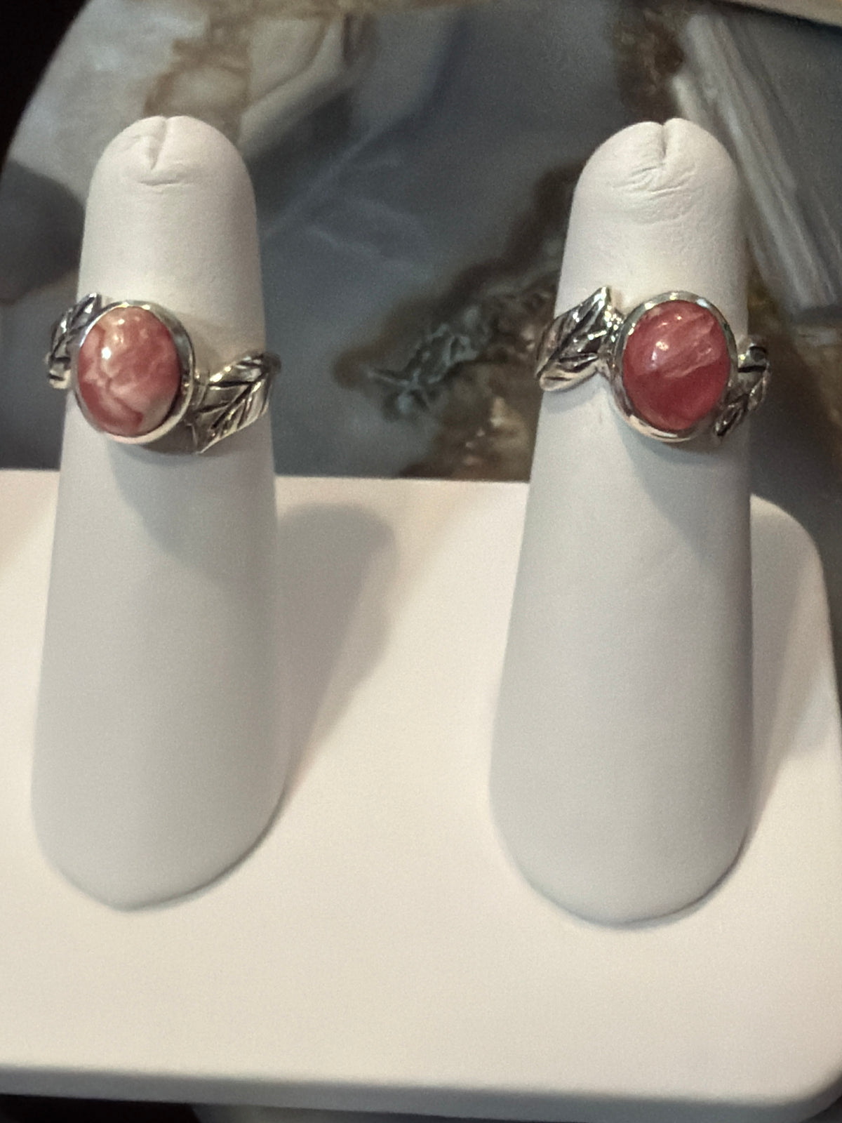 Rhodochrosite Oval with Leaf Sterling Silver Ring
