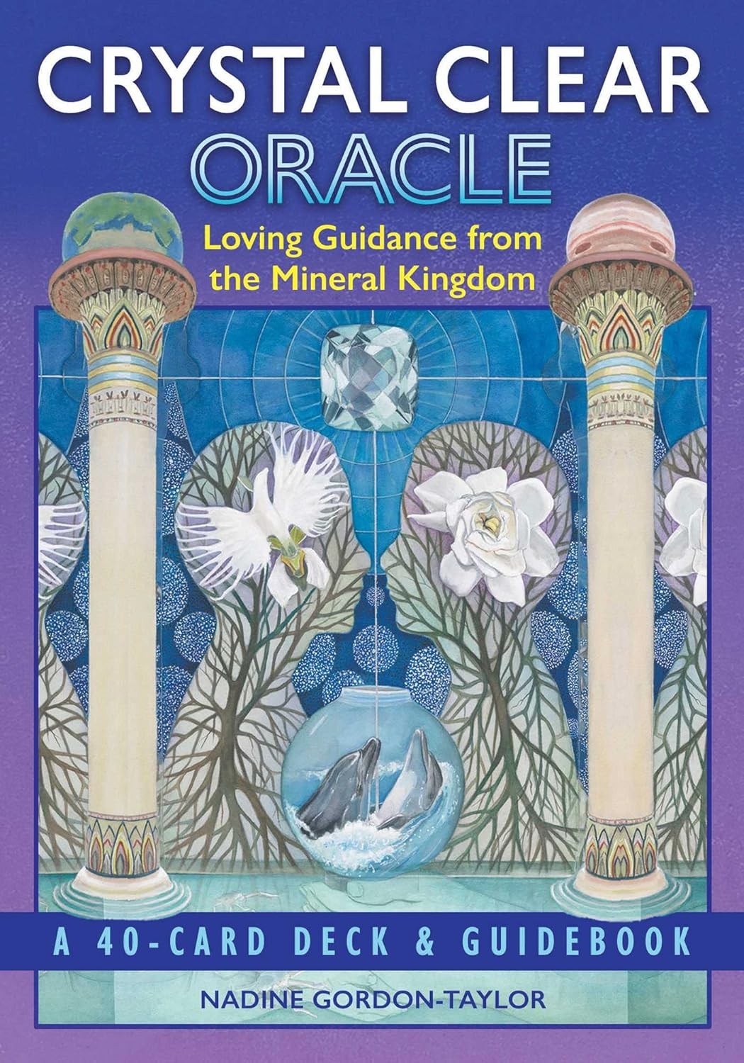 Crystal Clear Oracle book cover with illustrations of columns, flowers, and a crystal ball on a purple background.