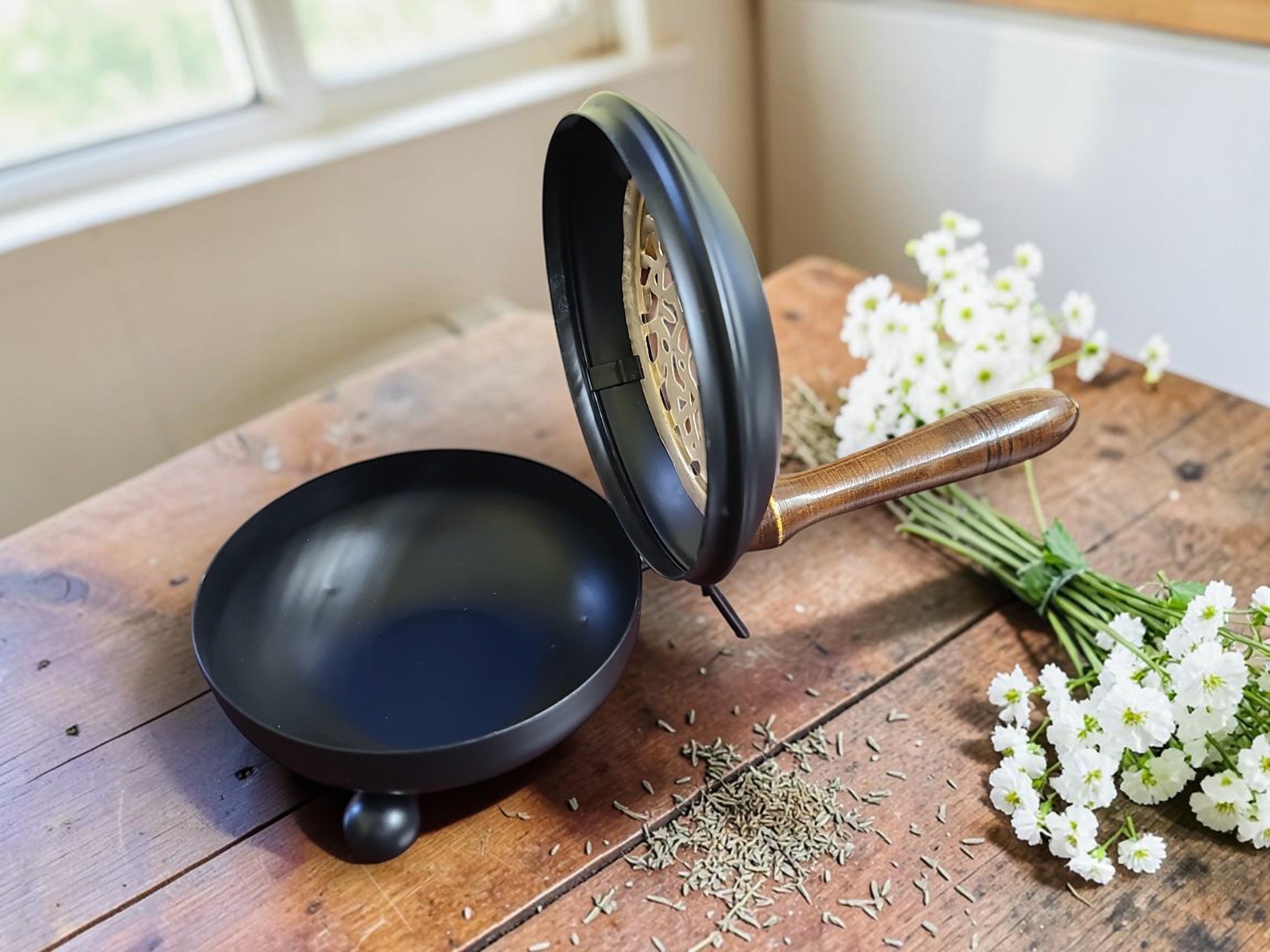 Tree of Life Metal Charcoal Burner with Wooden Handle