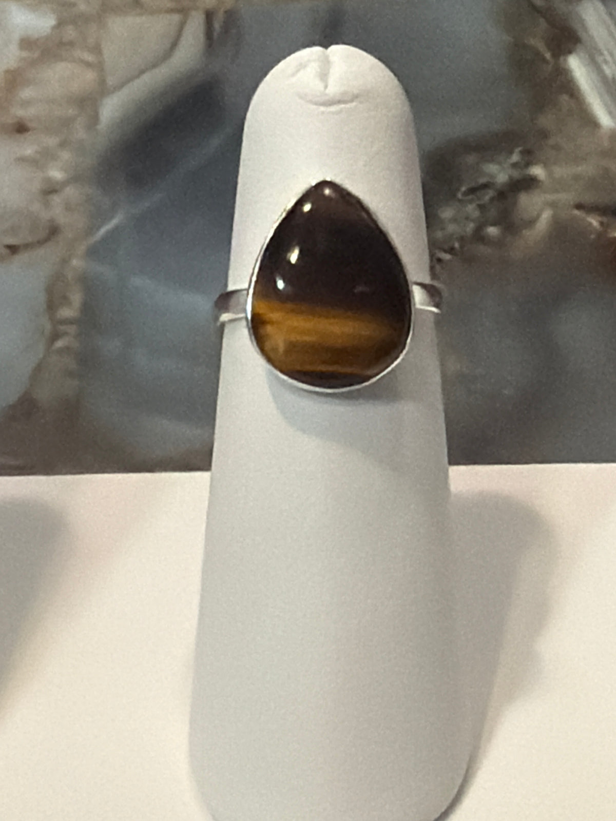 Tiger Eye Drop Sterling Silver Ring