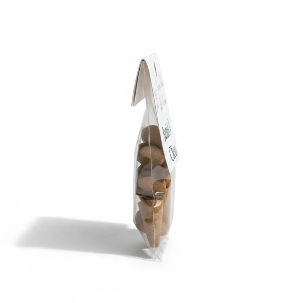 Crystal Fairy Patch Banish & Cleanse handmade cone incense in a clear plastic pack for spiritual cleansing and spell removal.