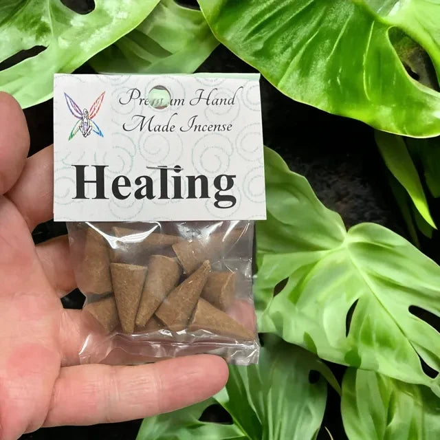 Crystal Fairy Patch Healing premium hand-made incense cones in a clear plastic pack for body and spirit wellness