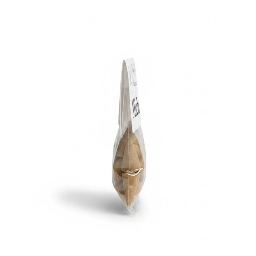 Crystal Fairy Patch Michael premium hand-made cone incense in a clear plastic bag for meditation and spiritual practice.
