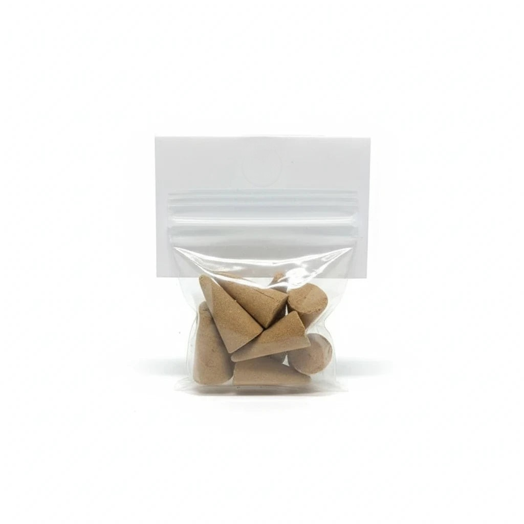 Crystal Fairy Patch Money premium hand-made cone incense in a small clear plastic hanging bag for financial intention setting.