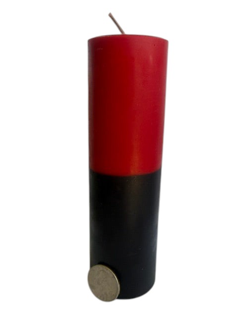 Crystal Fairy Patch handcrafted double action reversing candle with a red and black pillar design for spiritual protection.