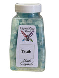 Crystal Fairy Patch Truth bath salts in a clear bottle with blue healing crystals for clarity and awareness.