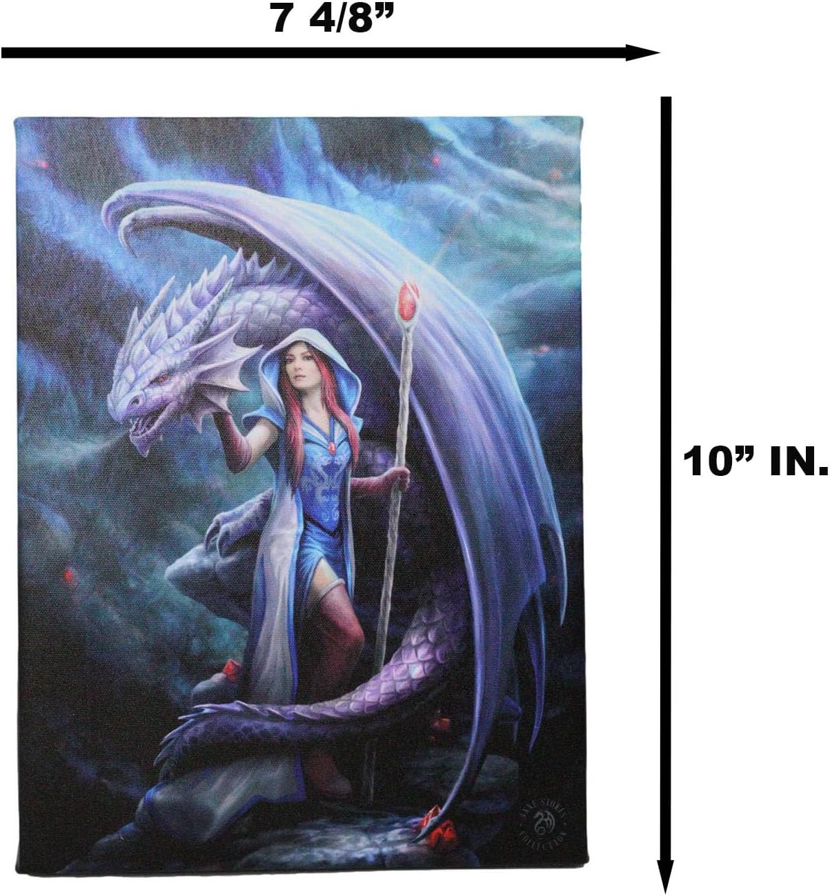 Dragon Mage Sorceress Picture Canvas Framed Wall Art Wall Plaque - Anne Stokes - 7.5" W x 9.85"