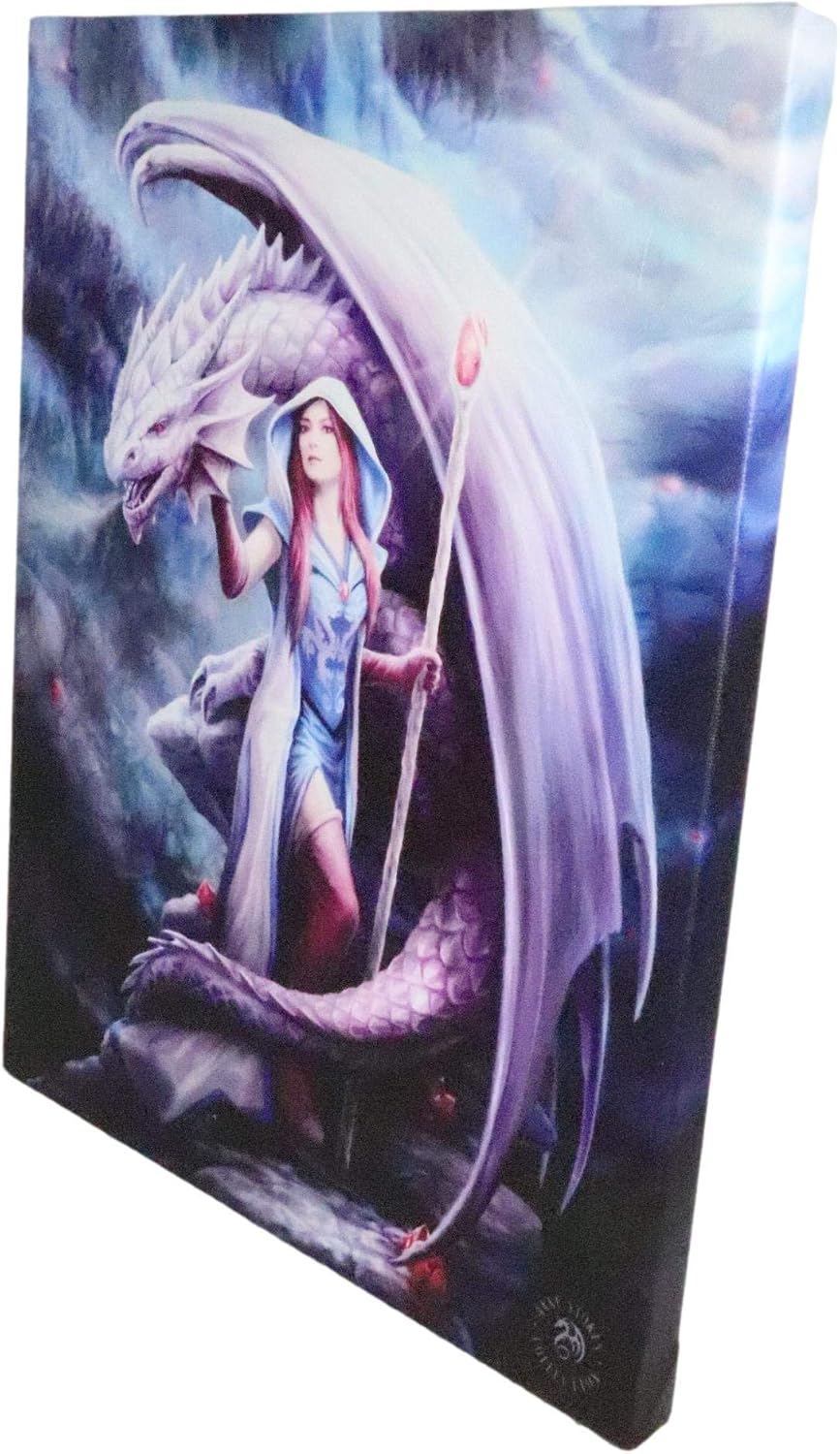 Dragon Mage Sorceress Picture Canvas Framed Wall Art Wall Plaque - Anne Stokes - 7.5" W x 9.85"