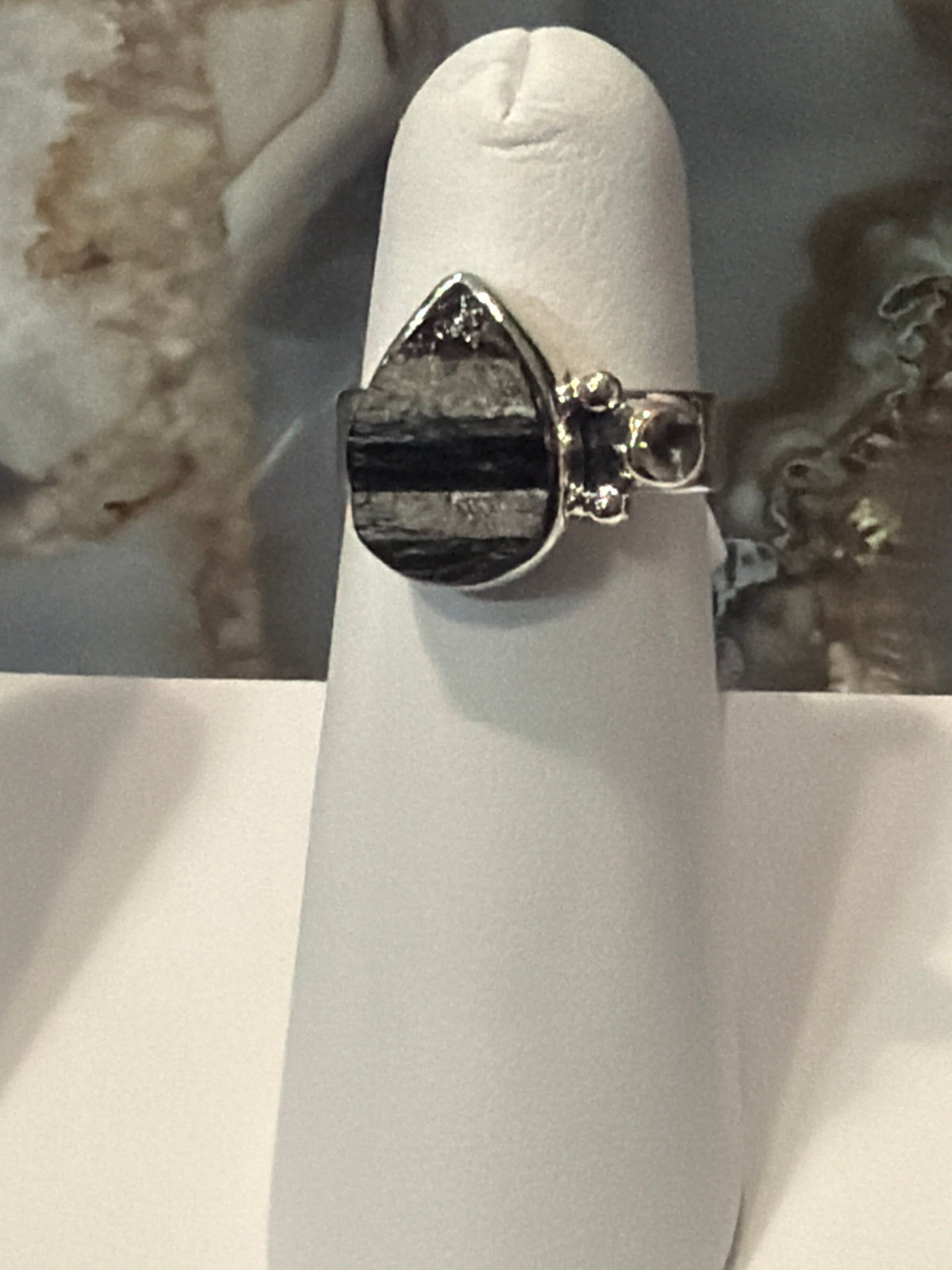 Black Tourmaline & Quartz Sterling Silver Ring