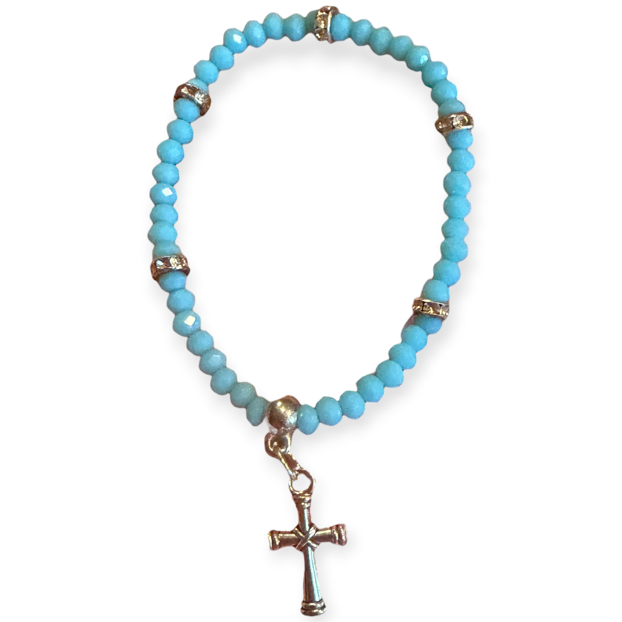 Teal Matte w/Cross Charm 4mm Bracelet