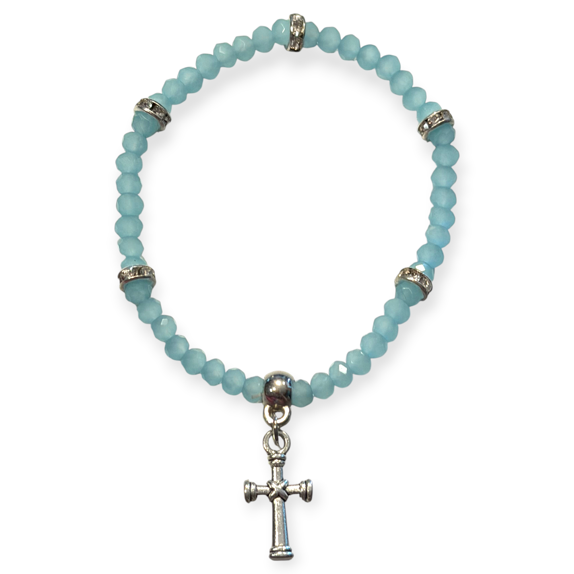 Sky Blue Matte w/Cross Charm 4mm Bracelet