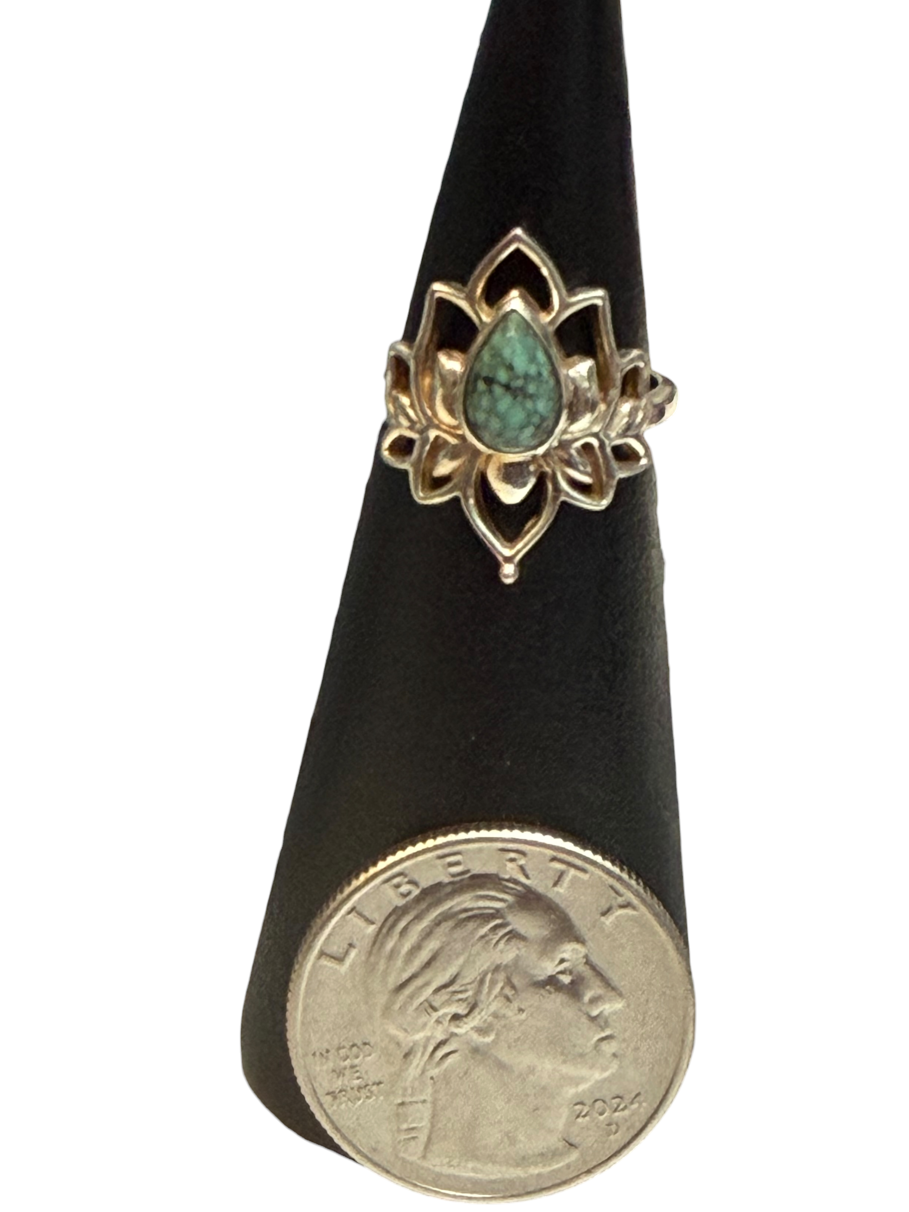Turquoise Size 5 Small Lotus Sterling Silver Ring