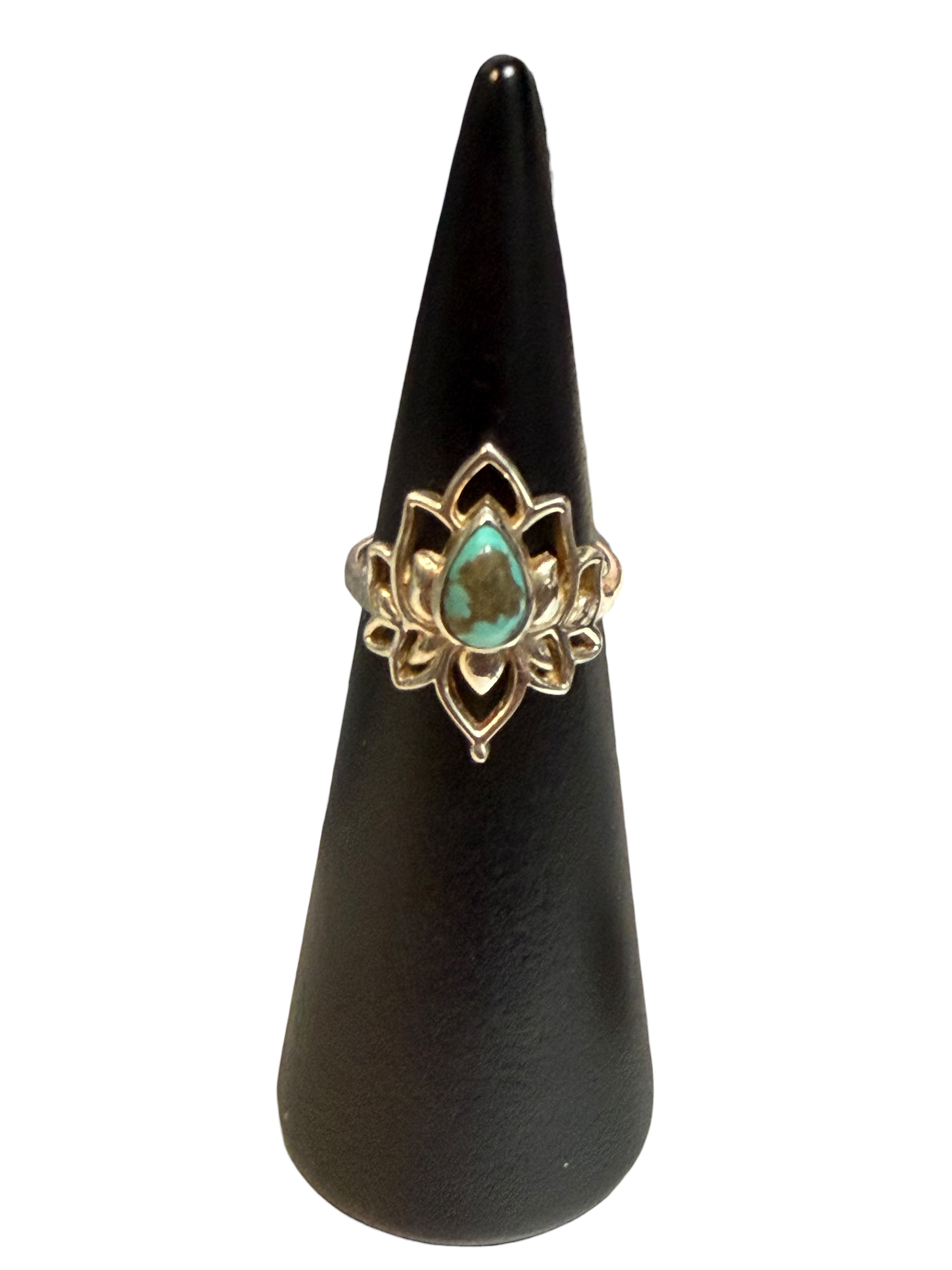 Turquoise Size 6 Small Lotus Sterling Silver Ring