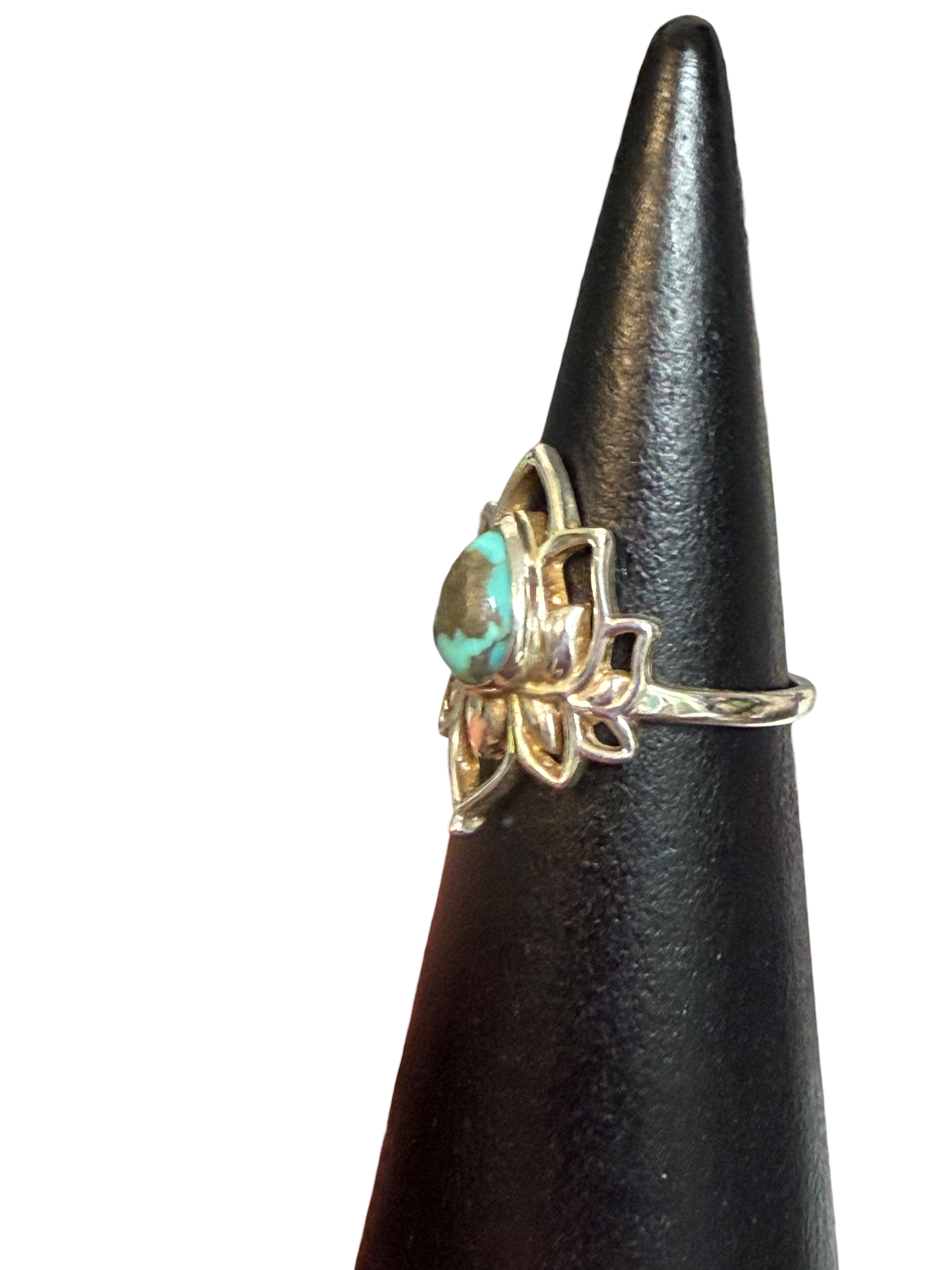 Turquoise Size 6 Small Lotus Sterling Silver Ring