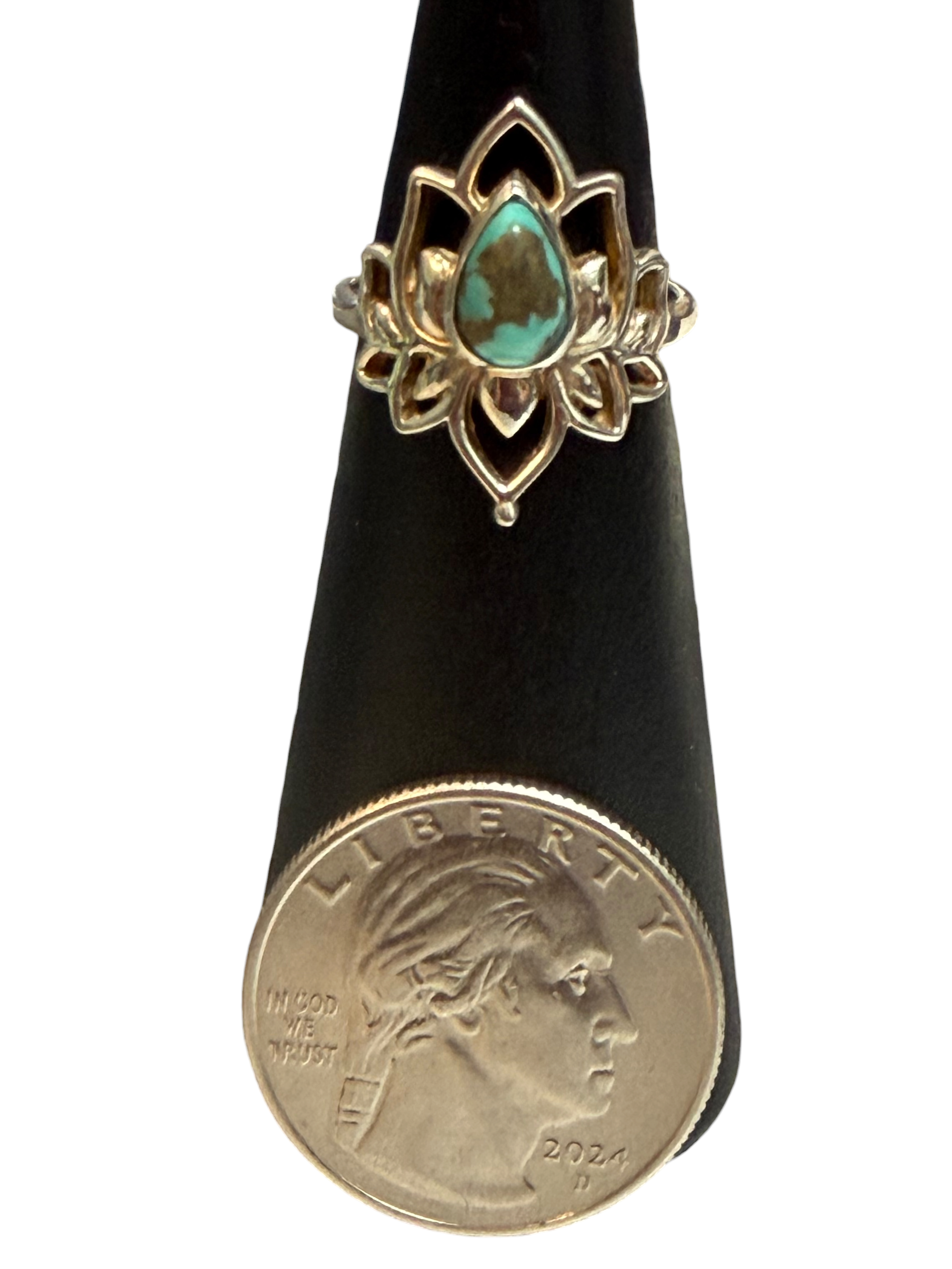 Turquoise Size 6 Small Lotus Sterling Silver Ring