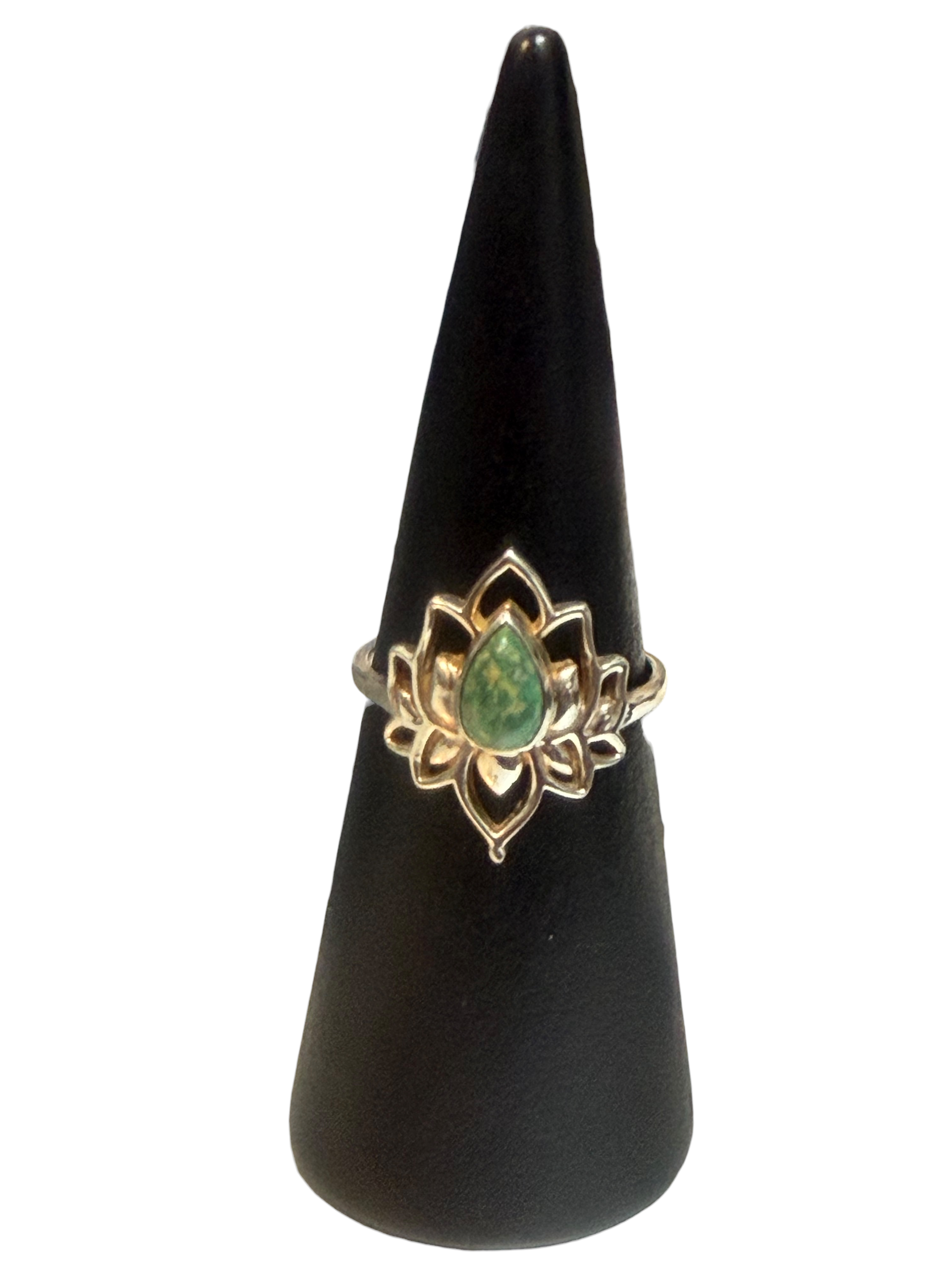 Turquoise Size 9 Small Lotus Sterling Silver Ring