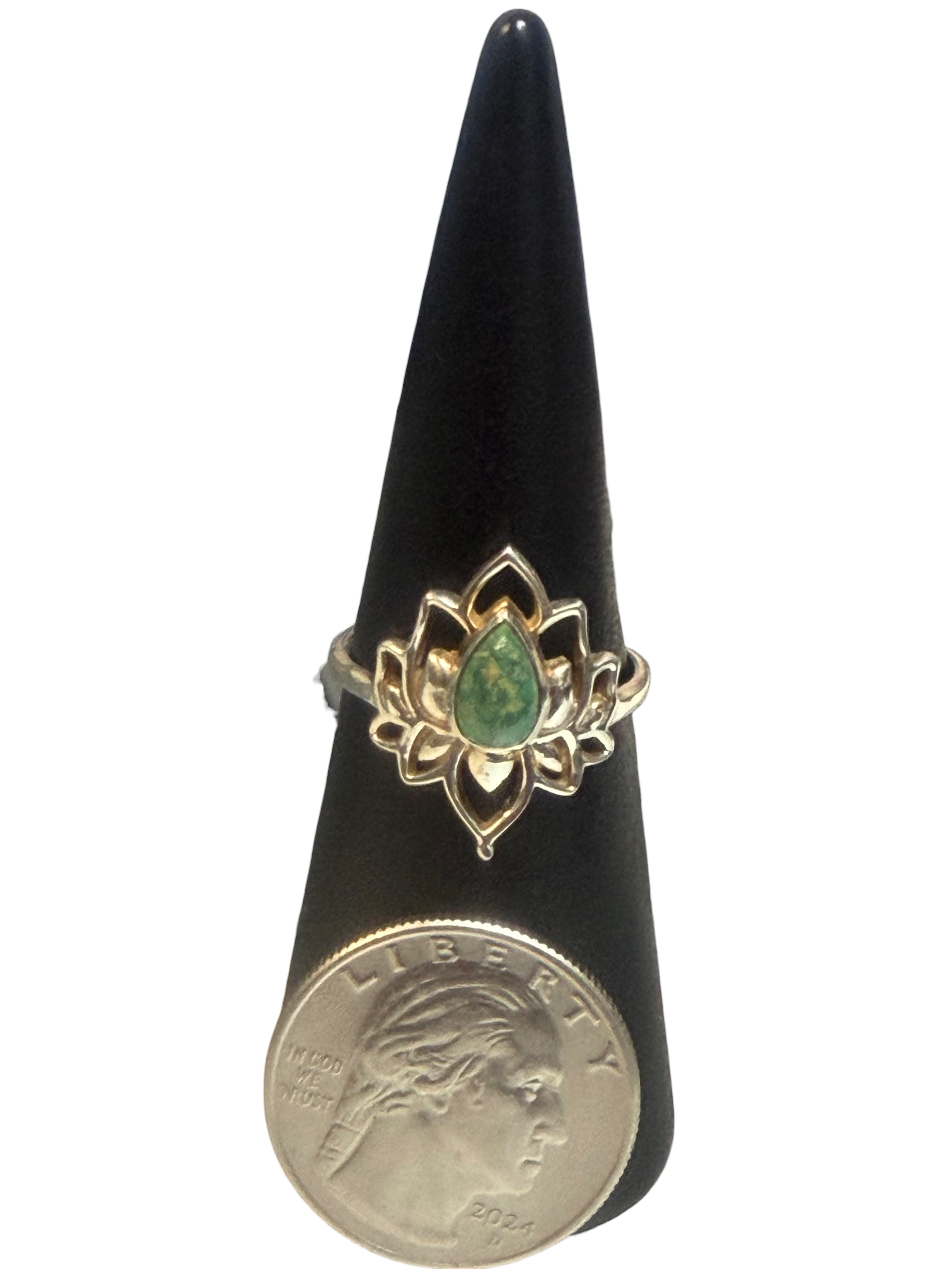 Turquoise Size 9 Small Lotus Sterling Silver Ring