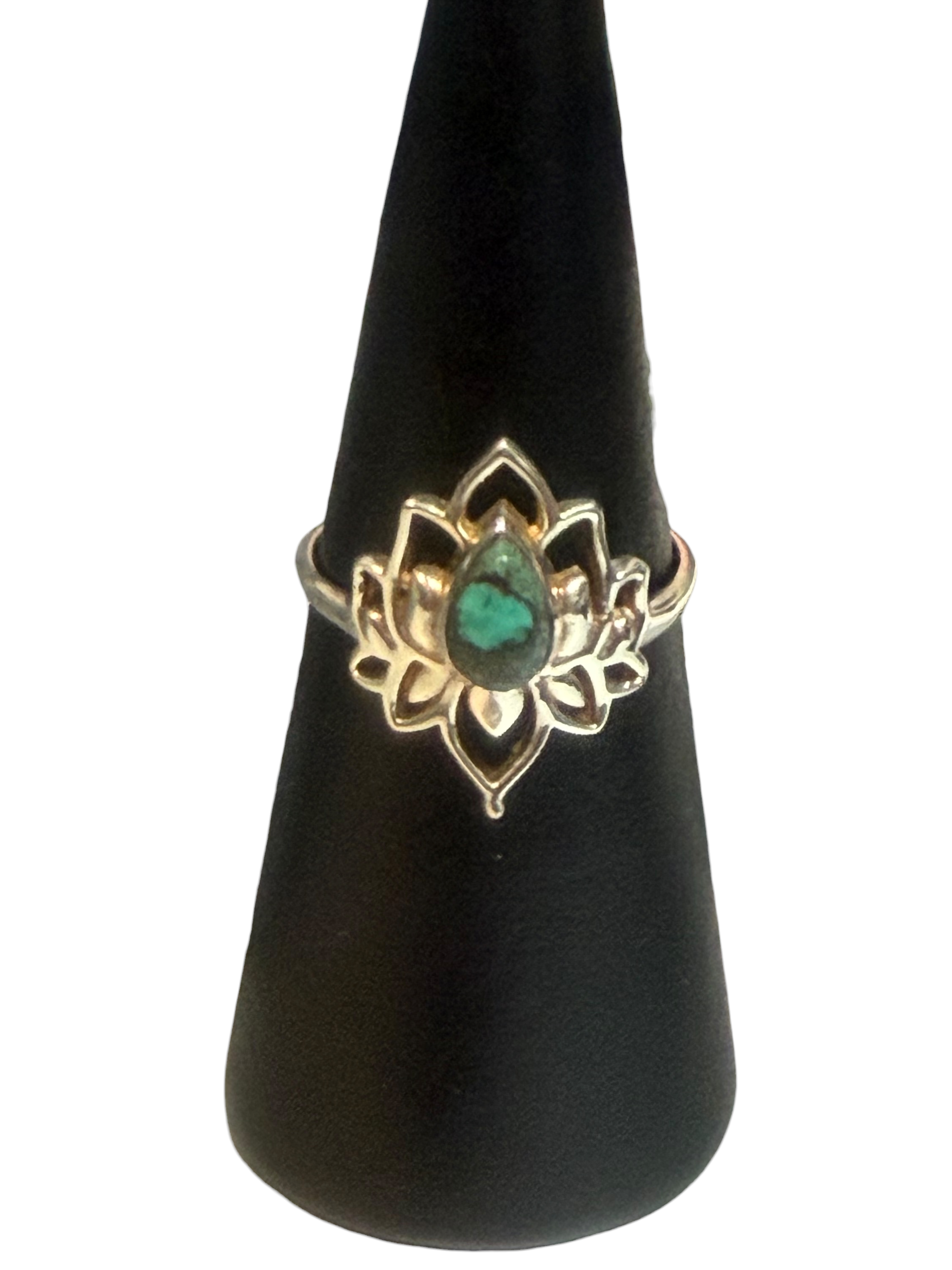 Turquoise Size 10 Small Lotus Sterling Silver Ring