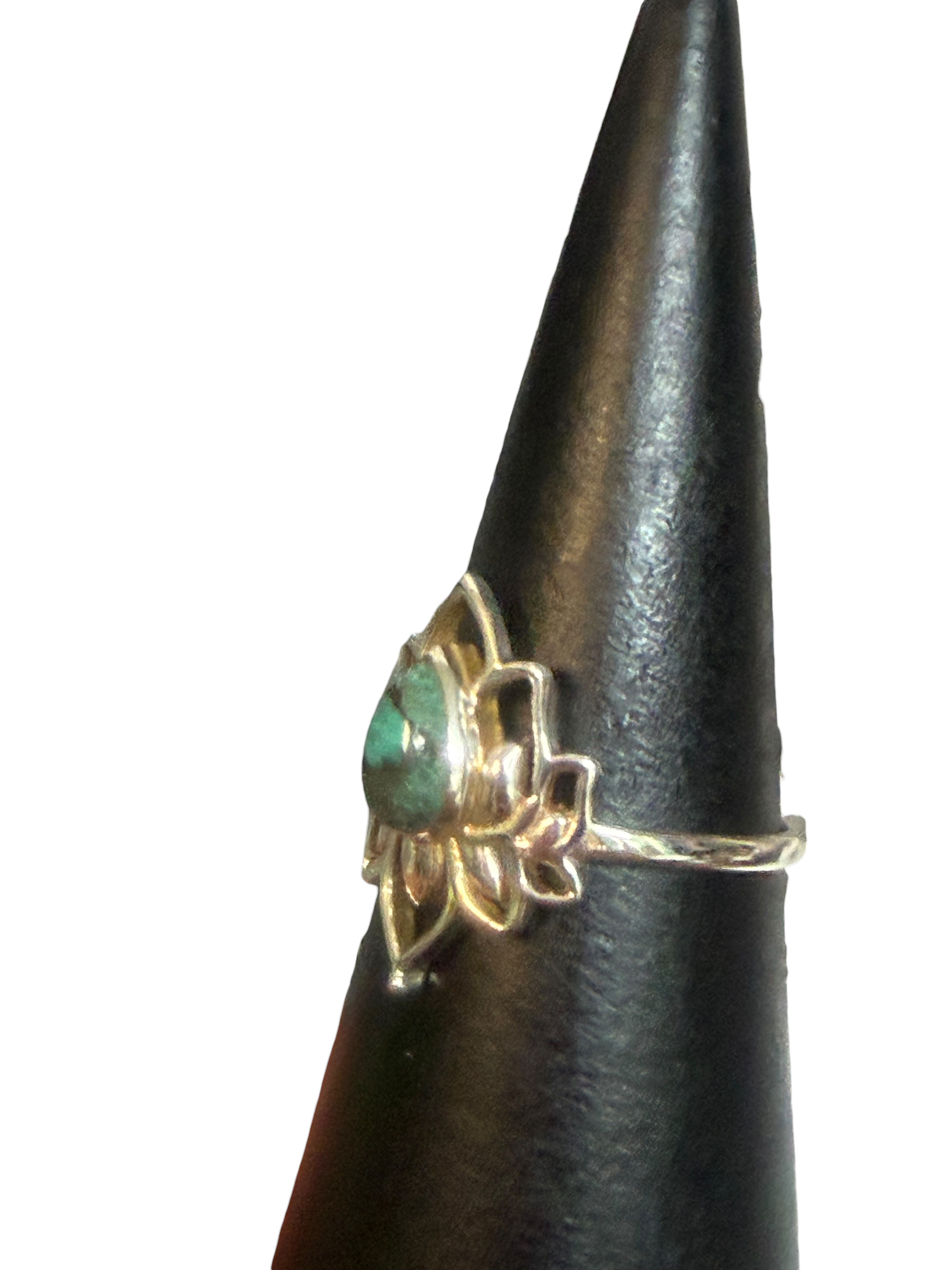 Turquoise Size 10 Small Lotus Sterling Silver Ring