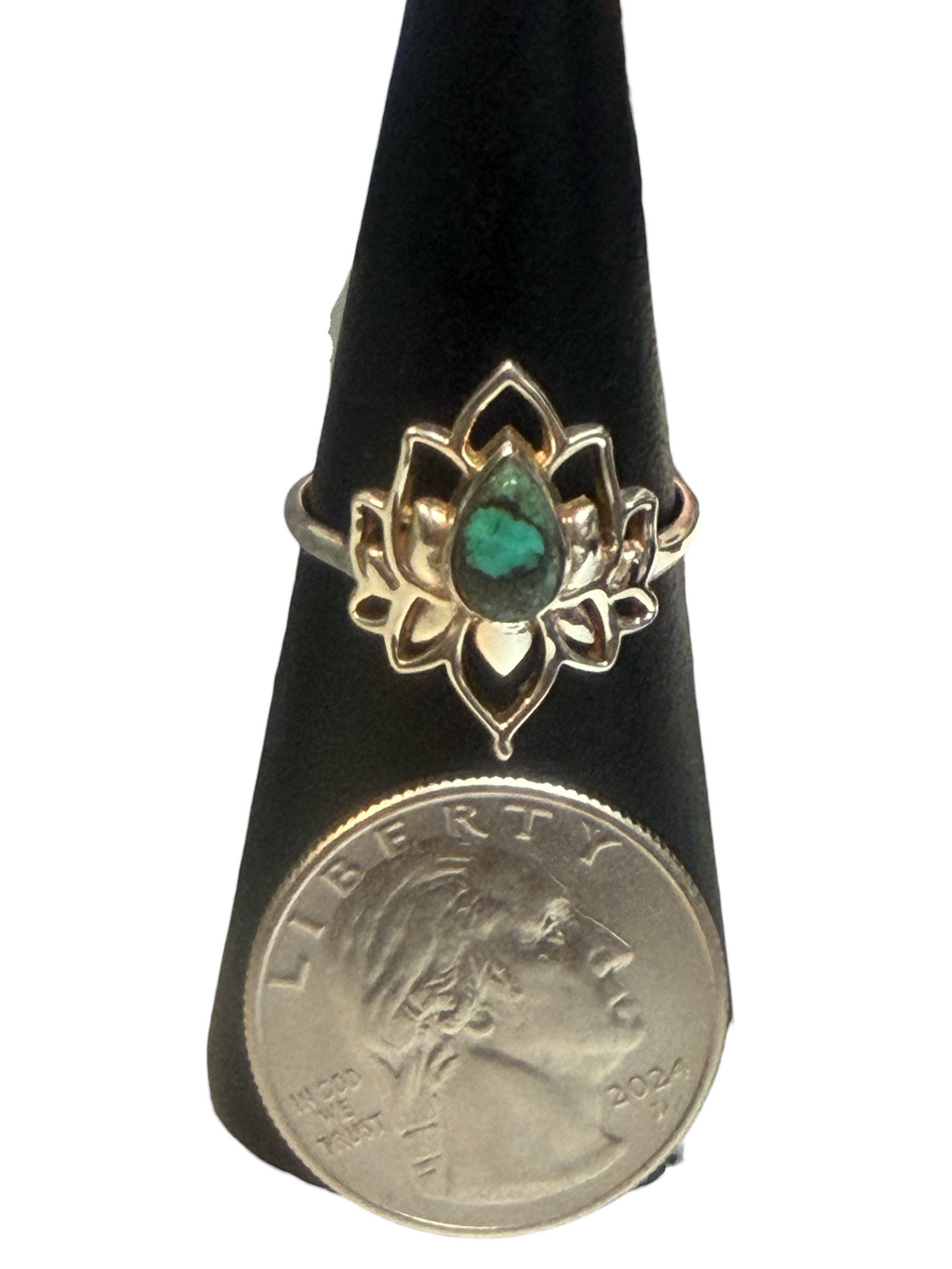 Turquoise Size 10 Small Lotus Sterling Silver Ring