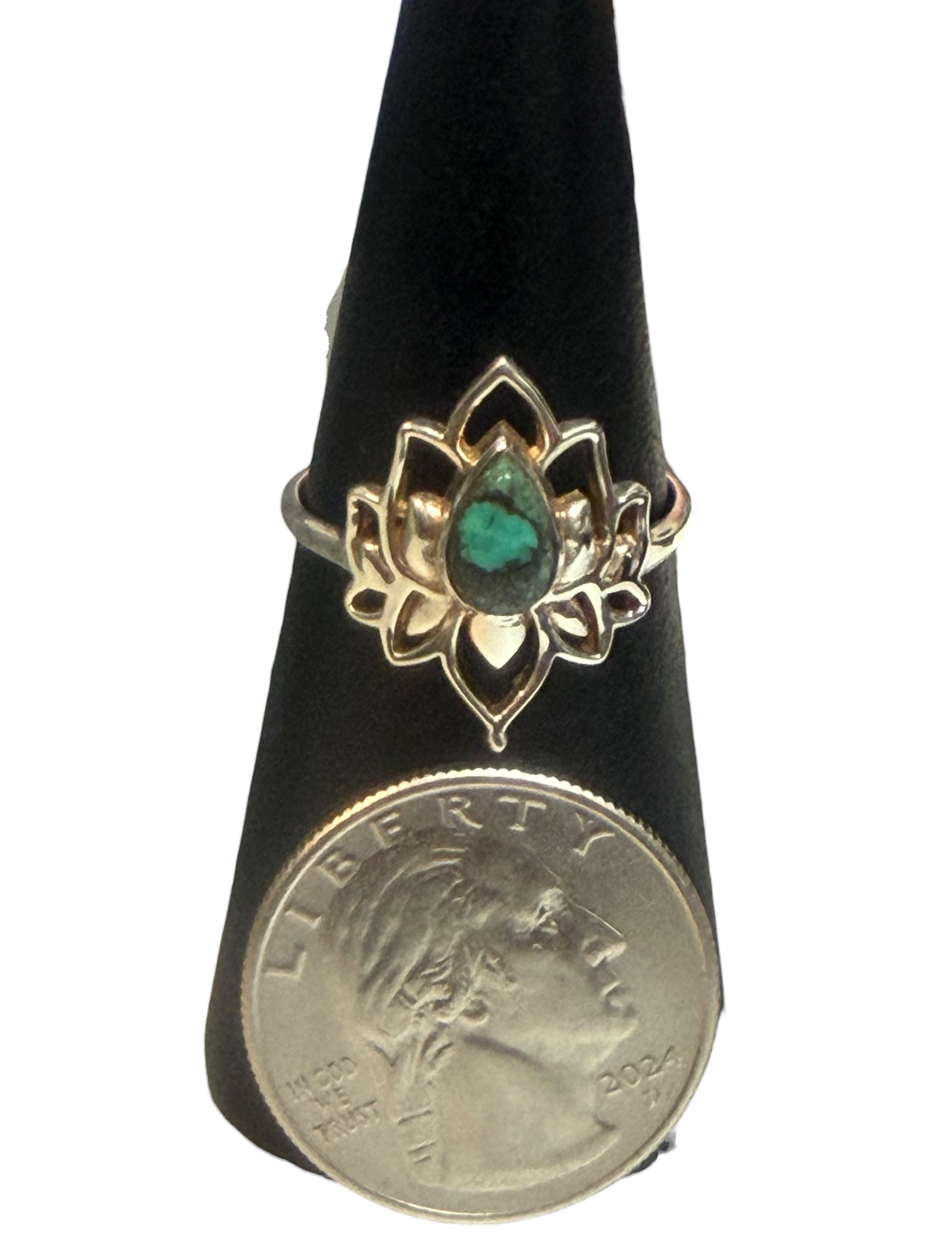 Turquoise Size 10 Small Lotus Sterling Silver Ring