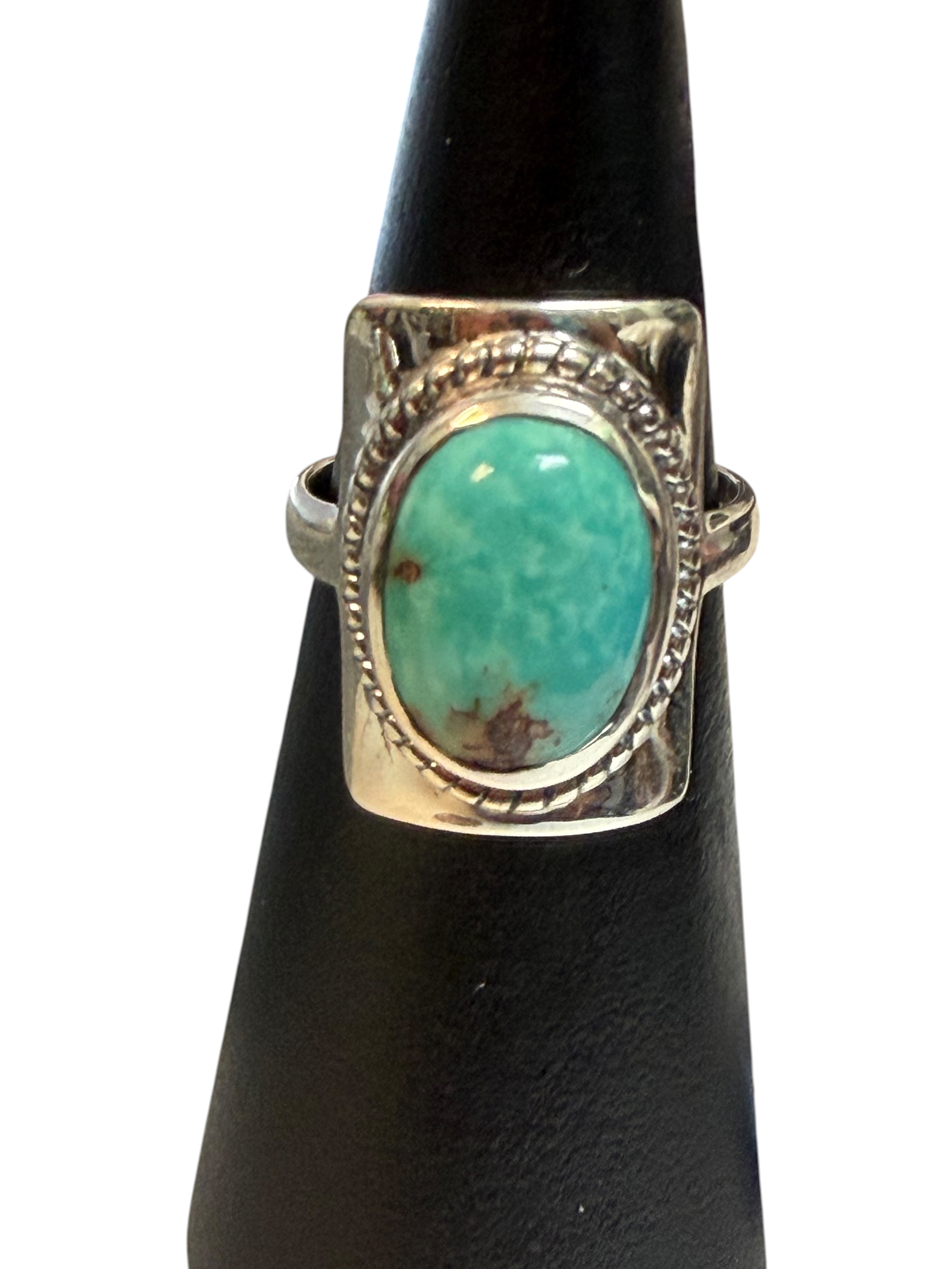 Mexican Turquoise Oval with Rectangle Base Sterling Silver Ring