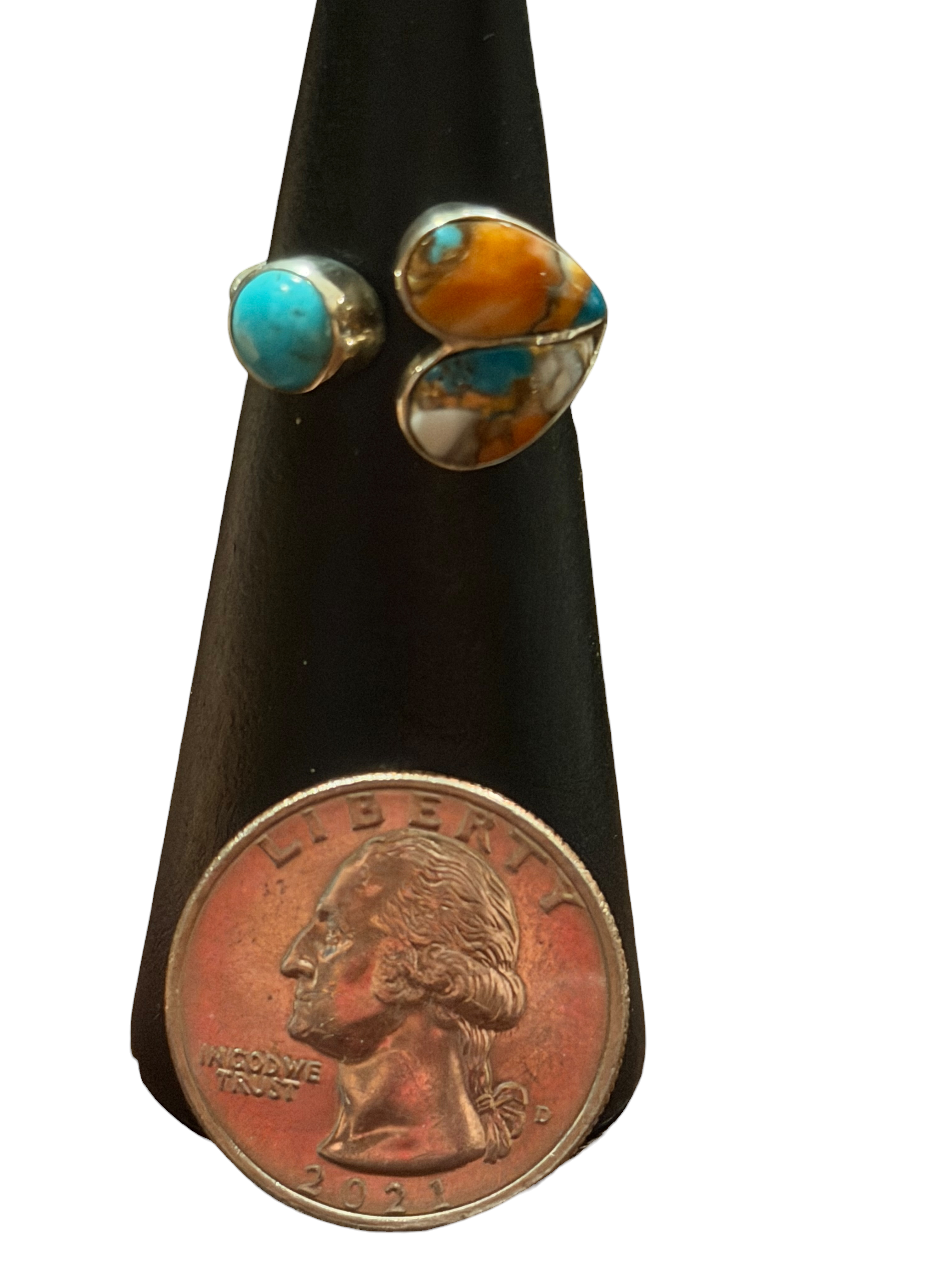 Spiny Oyster & Turquoise Size 7 Heart Sterling Silver Ring