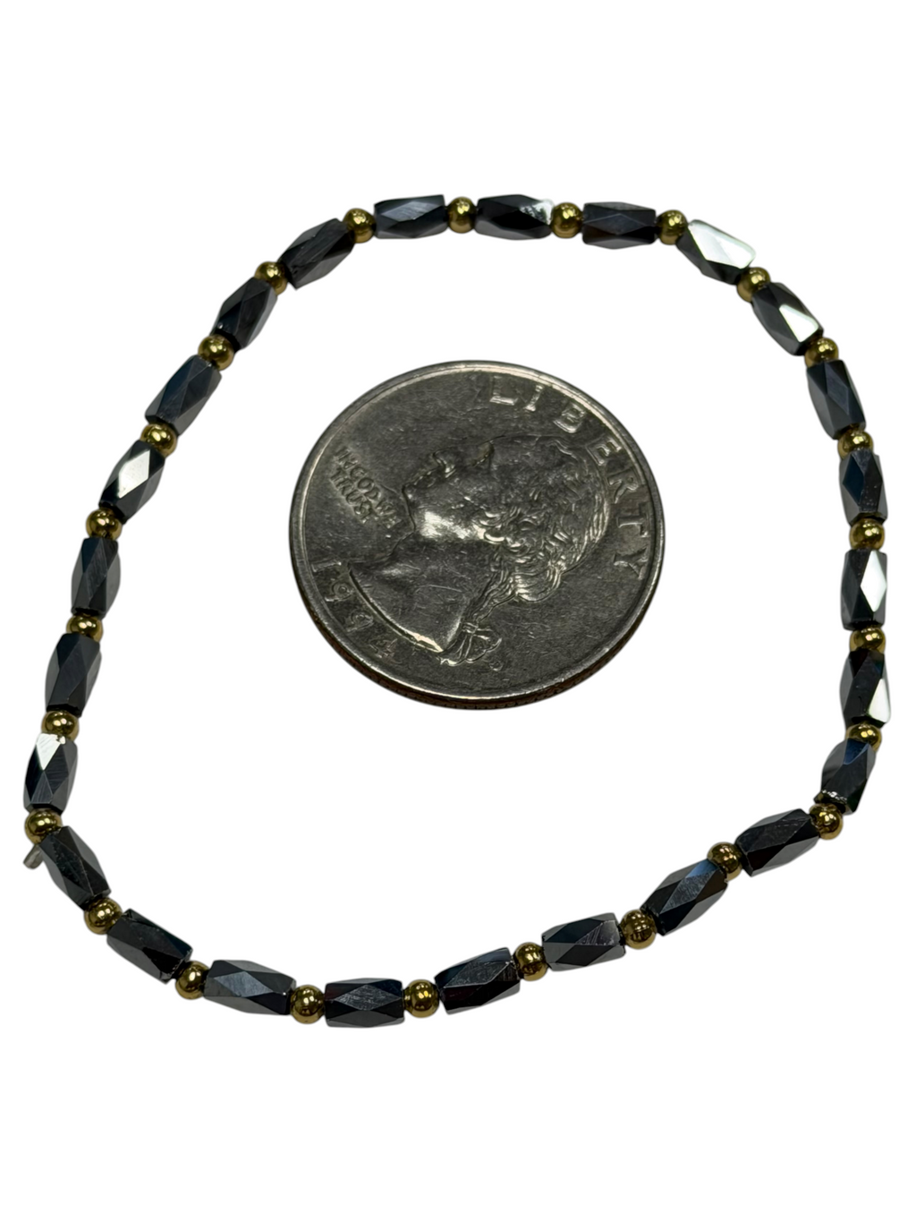 Mini Shiny Smoke Glass with Gold Tone Bead Bracelet