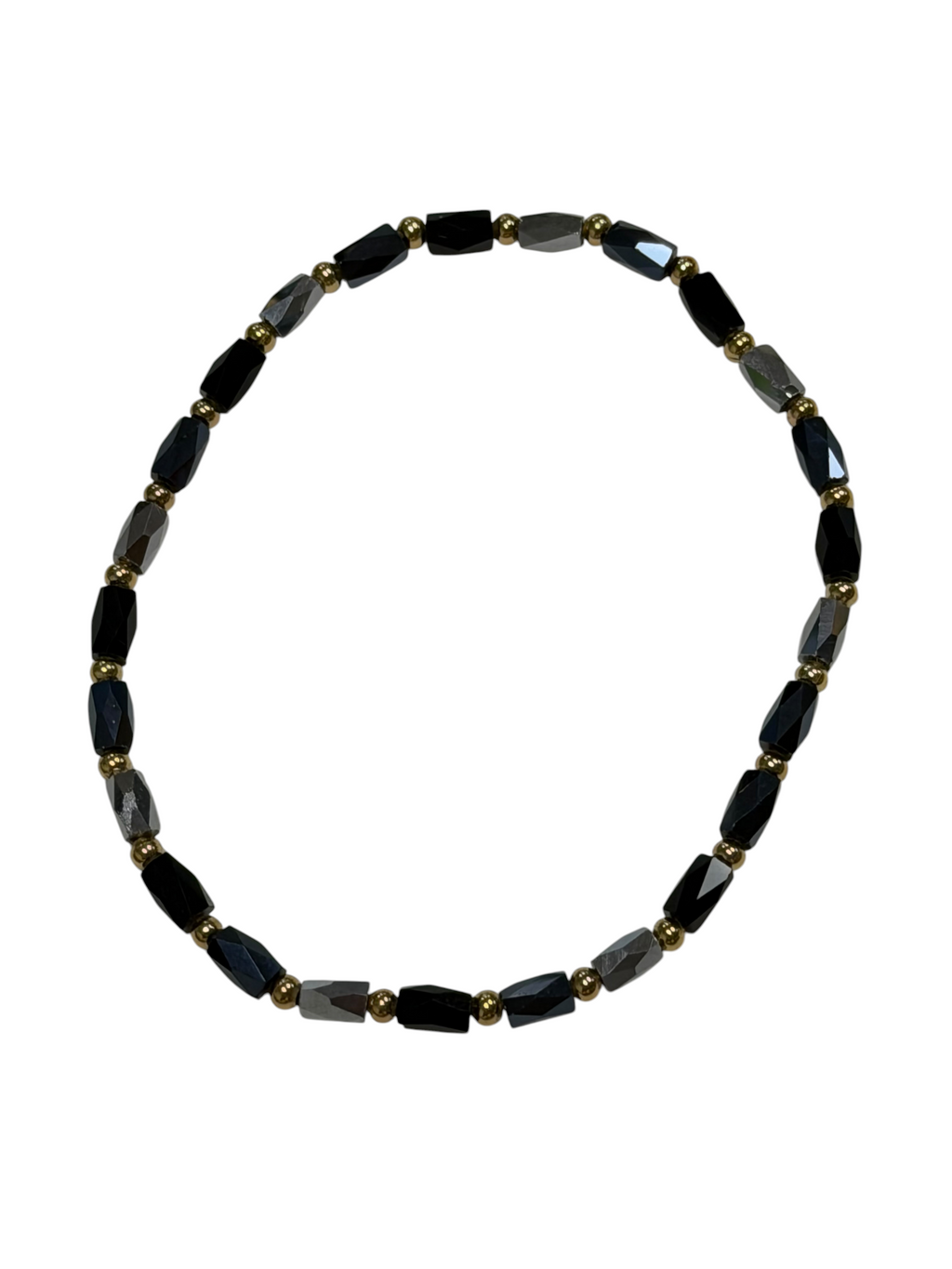 Mini Black and Silver Glass with Gold Tone Bead Bracelet