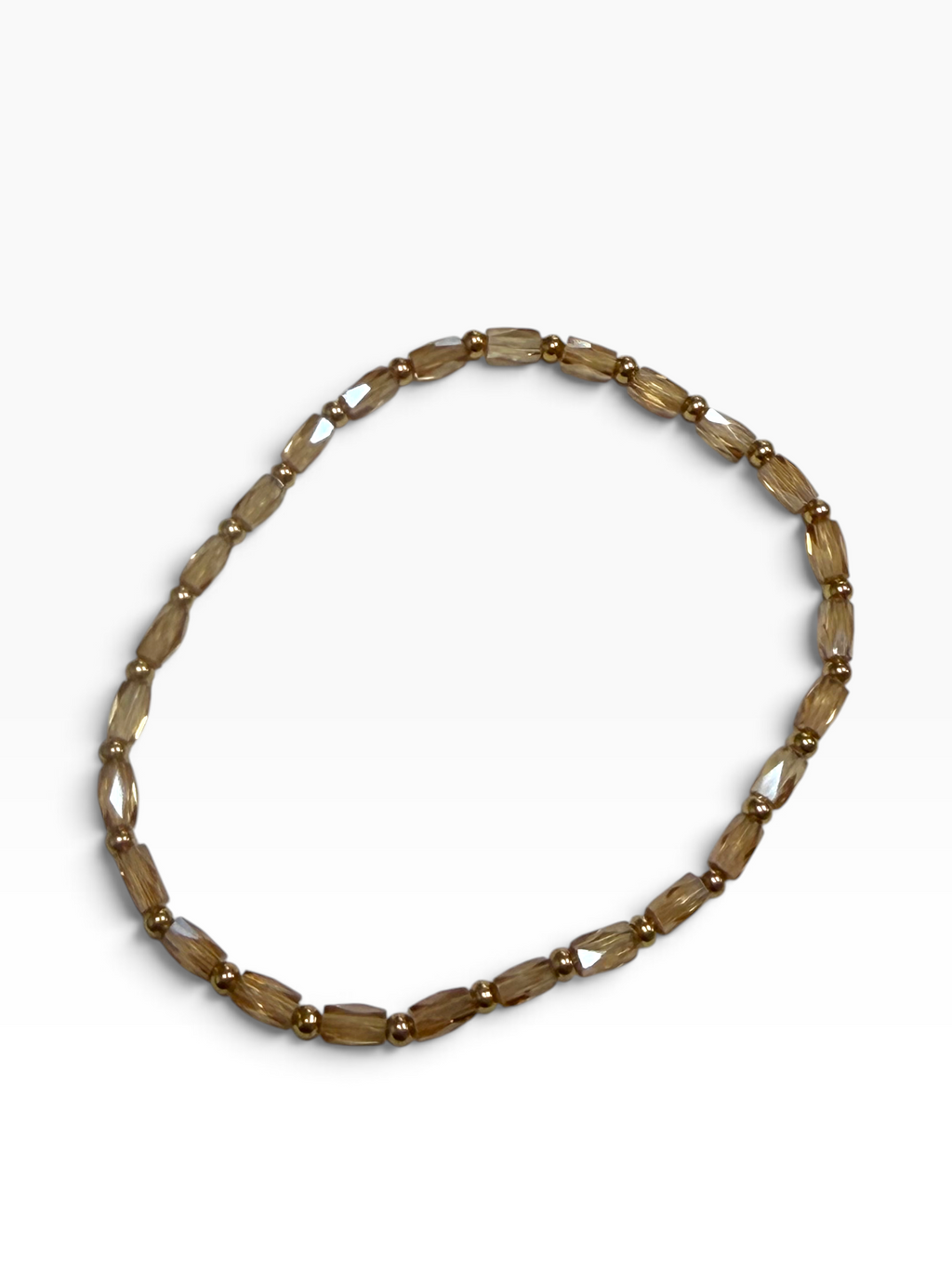 Mini Light Caramel Glass with Gold Tone Bead Bracelet