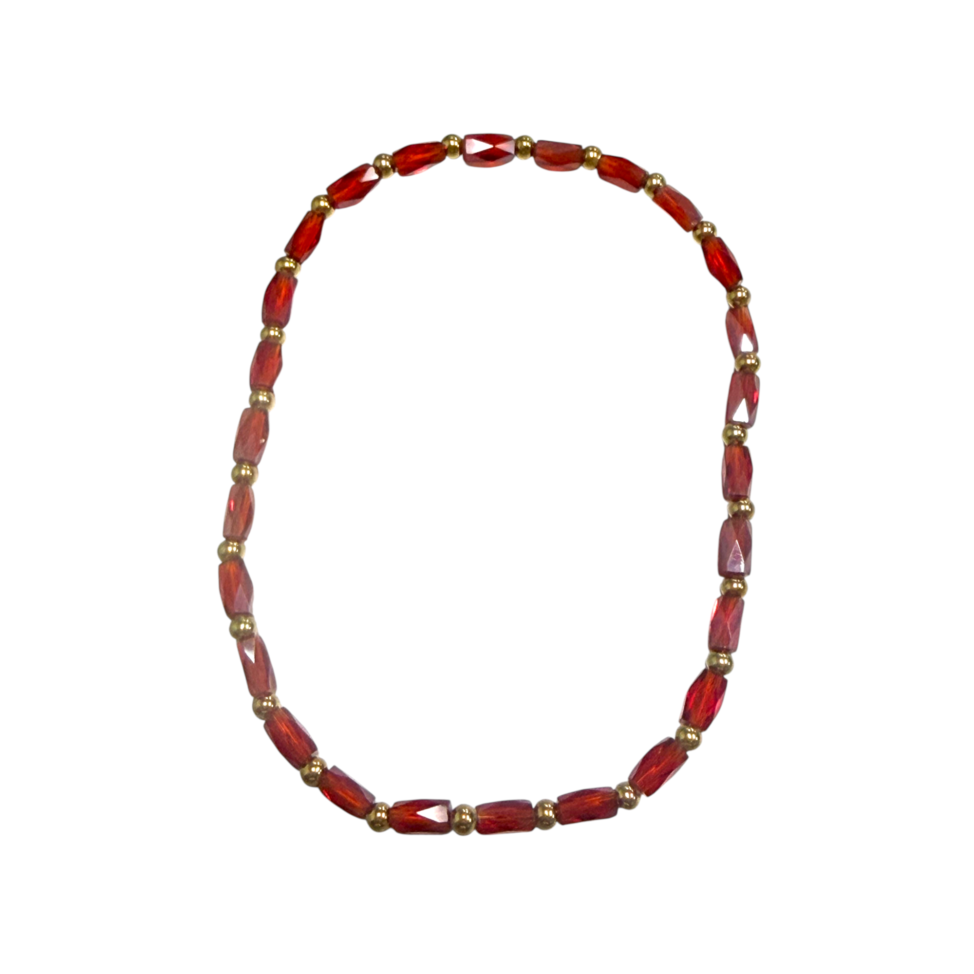Mini Red Iridescent Glass with Gold Tone Bead Bracelet