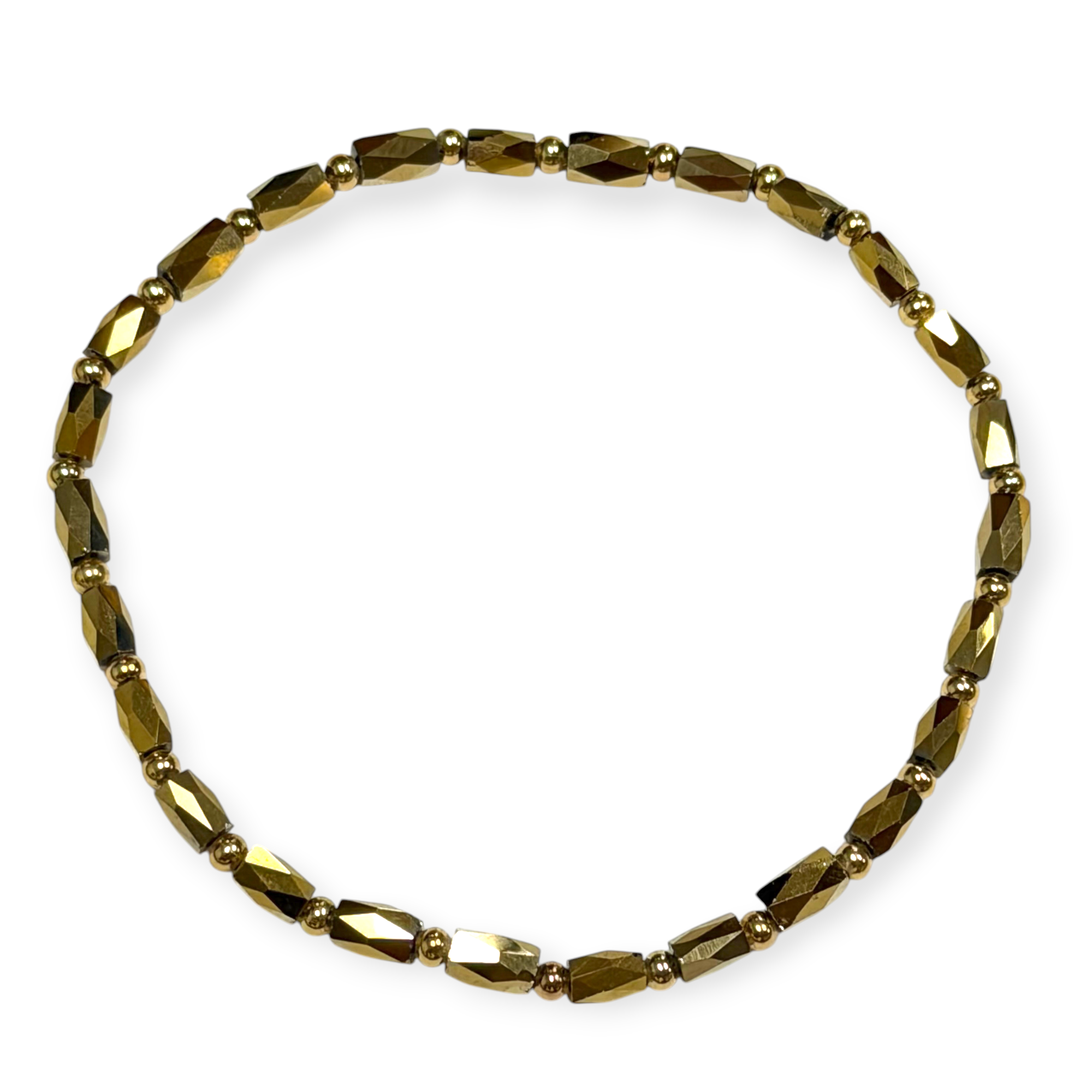 Mini Gold Tone Glass with Gold Tone Bead Bracelet