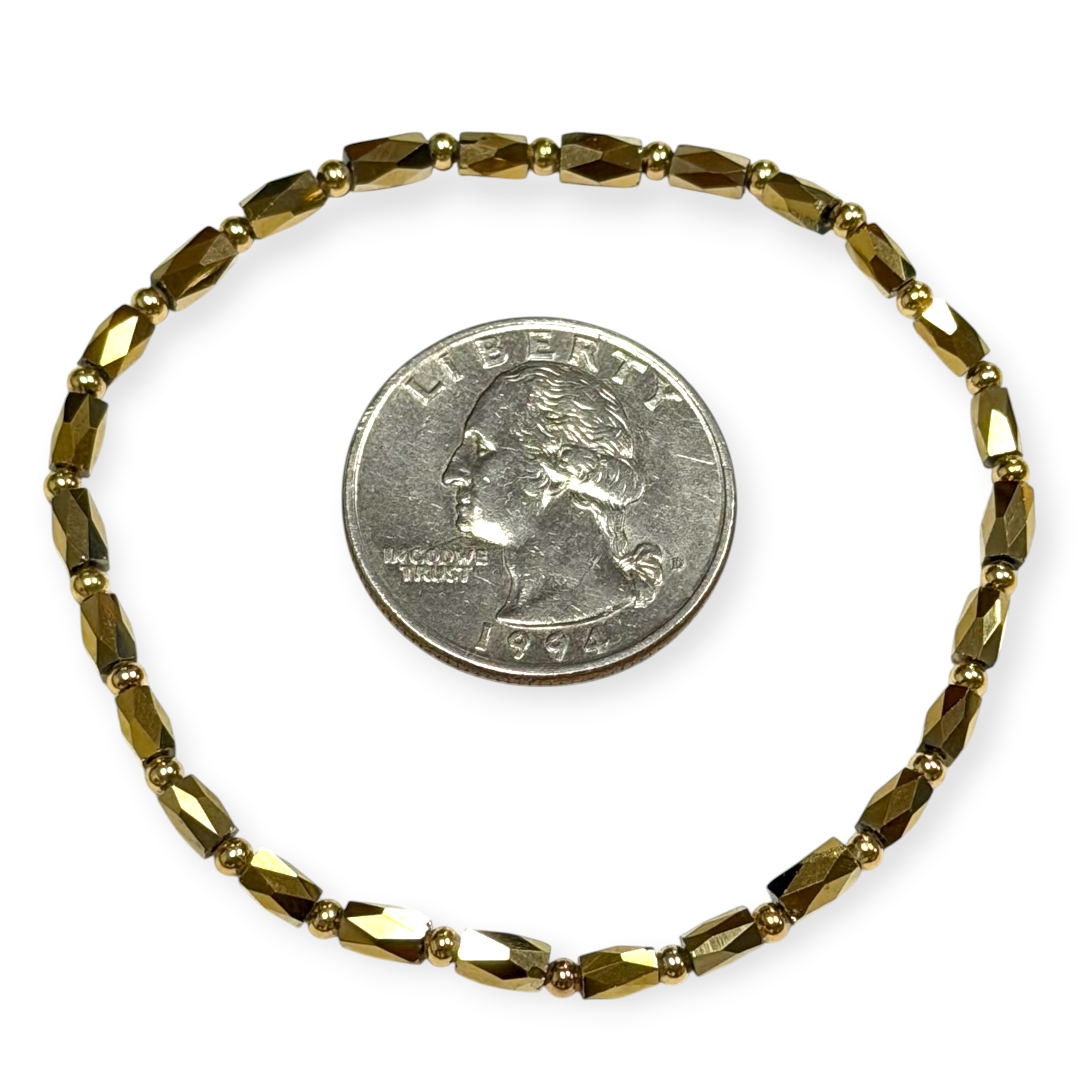 Mini Gold Tone Glass with Gold Tone Bead Bracelet