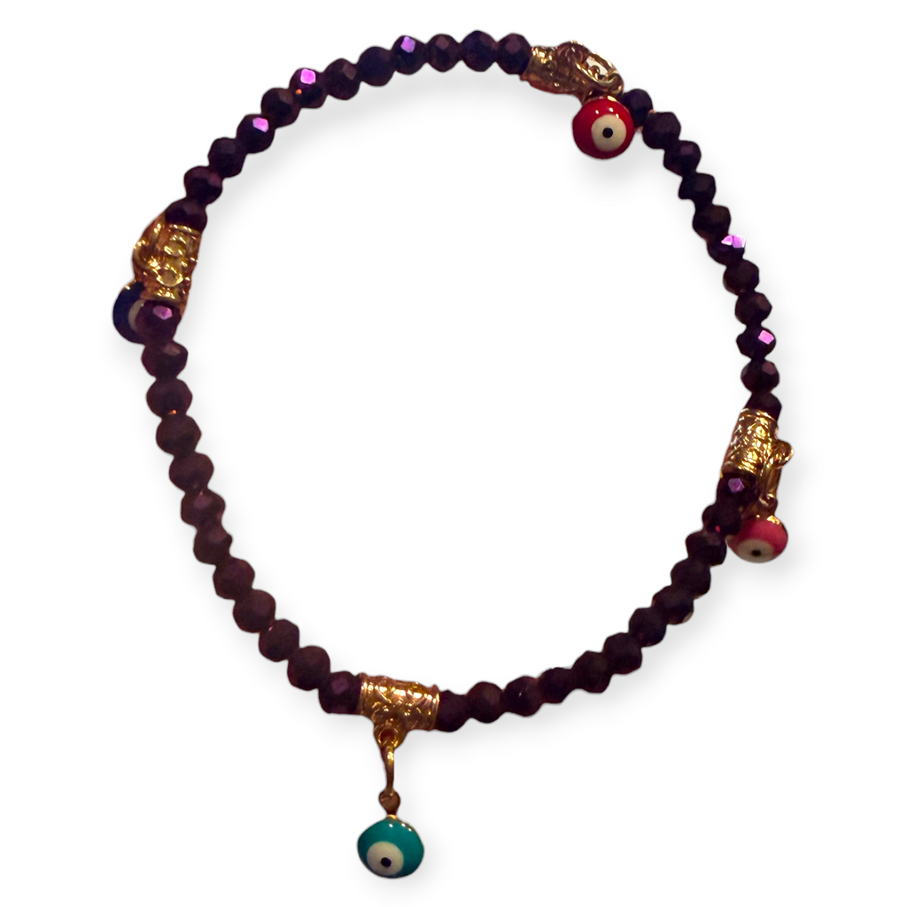 Purple Iridescent 4mm Evil Eye Charms Bracelet