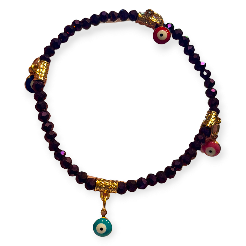 Purple Iridescent 4mm Evil Eye Charms Bracelet