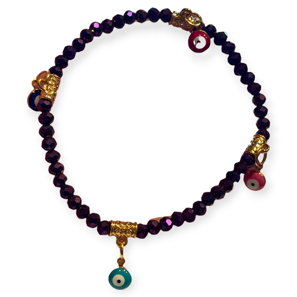 Purple Iridescent 4mm Evil Eye Charms Bracelet