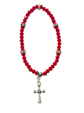Red Matt w/Cross Charm 4mm Bracelet