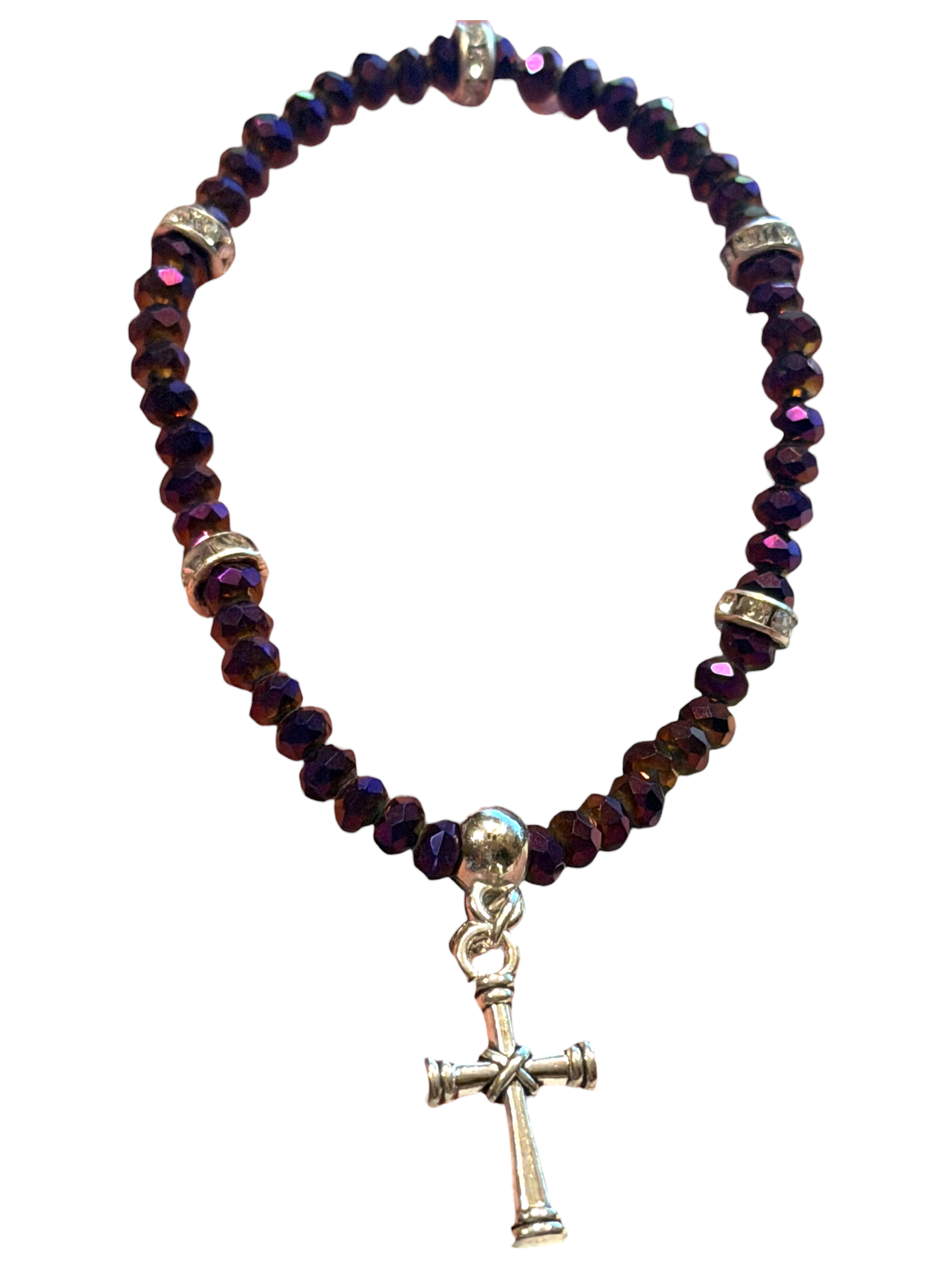 Deep Purple Iridescent w/Cross Charm 4mm Bracelet