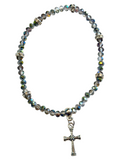 Light Gray Iridescent w/Cross Charm 4mm Bracelet