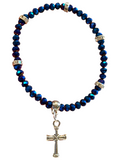 Deep Blue Iridescent w/Cross Charm 4mm Bracelet