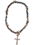 Rainbow Iridescent w/Cross Charm 4mm Bracelet