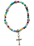 Multi Color Matt w/Cross Charm 4mm Bracelet