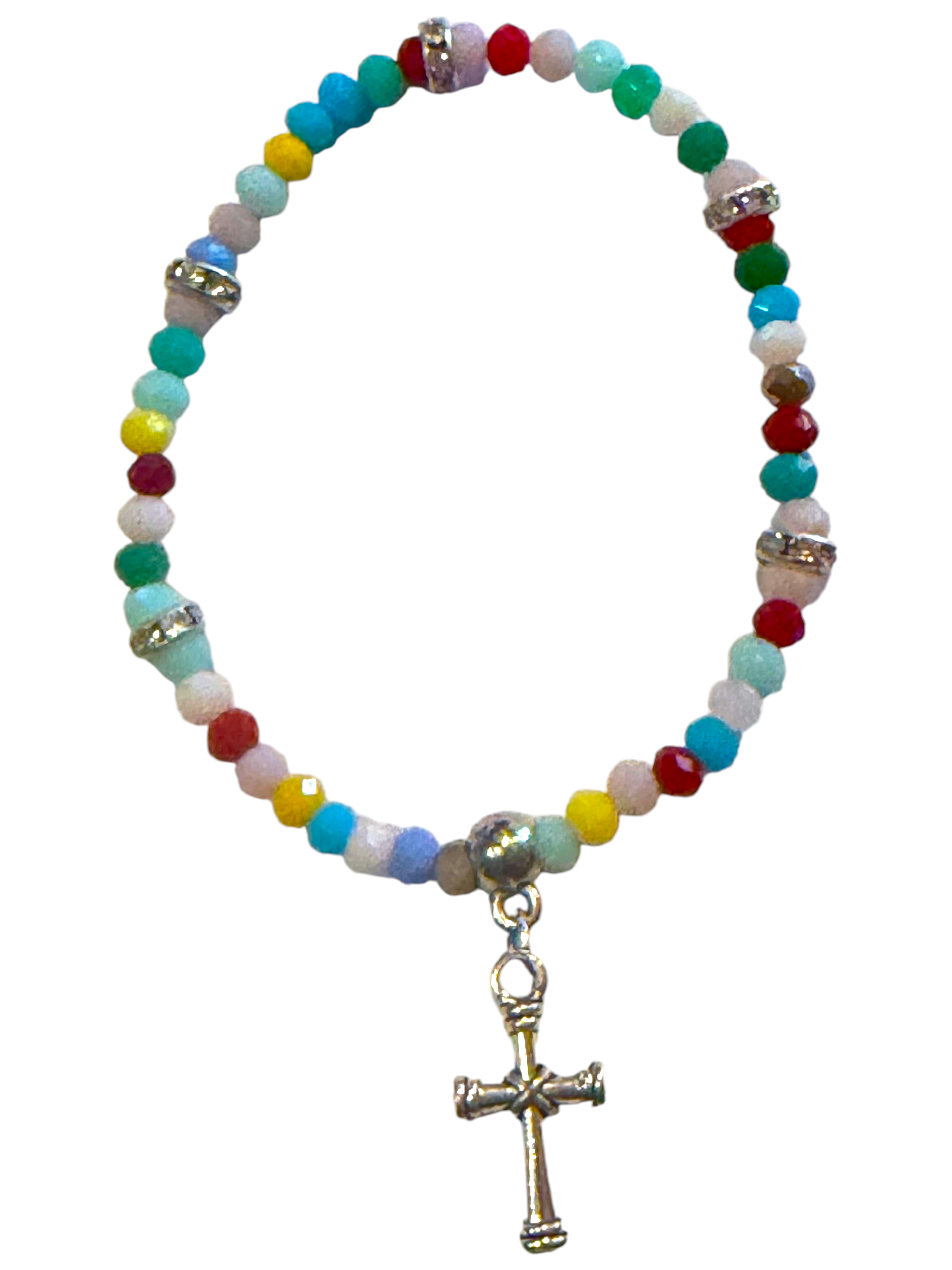Multi Color Matt w/Cross Charm 4mm Bracelet